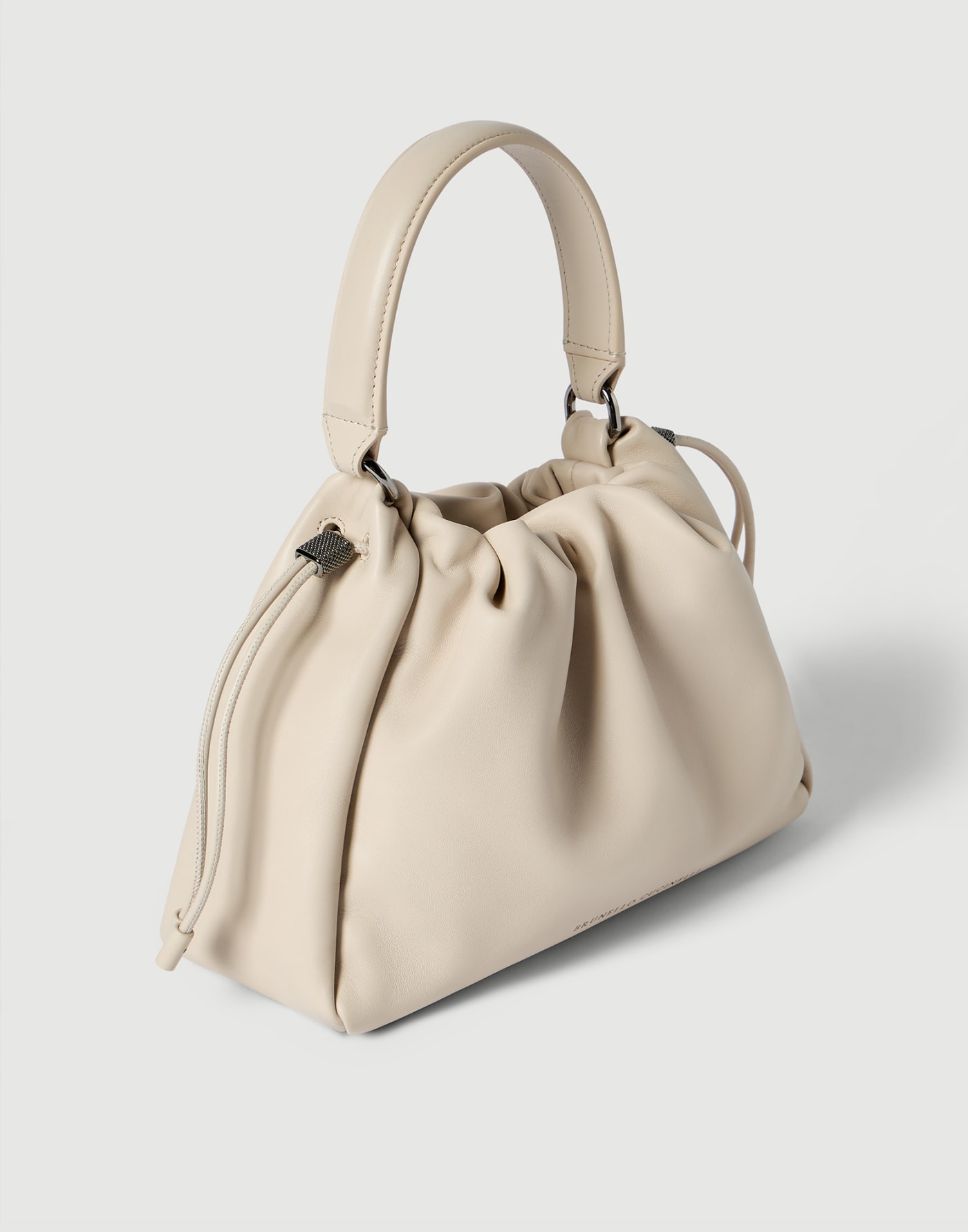 Small Soft Leather Mellow Bucket bag Ivory Woman - Brunello Cucinelli