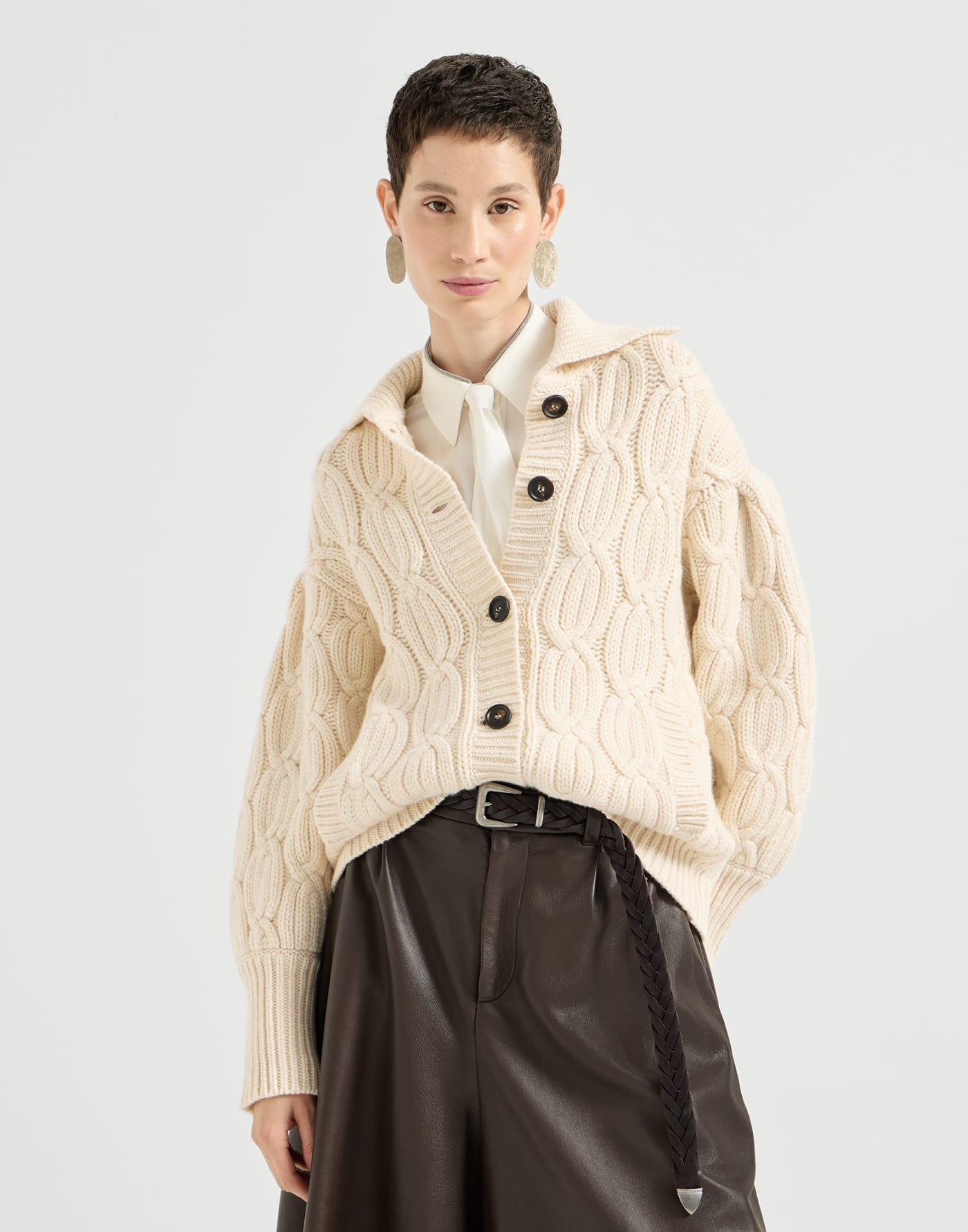 Cashmere feather yarn heritage cable cardigan Butter Woman - Brunello Cucinelli