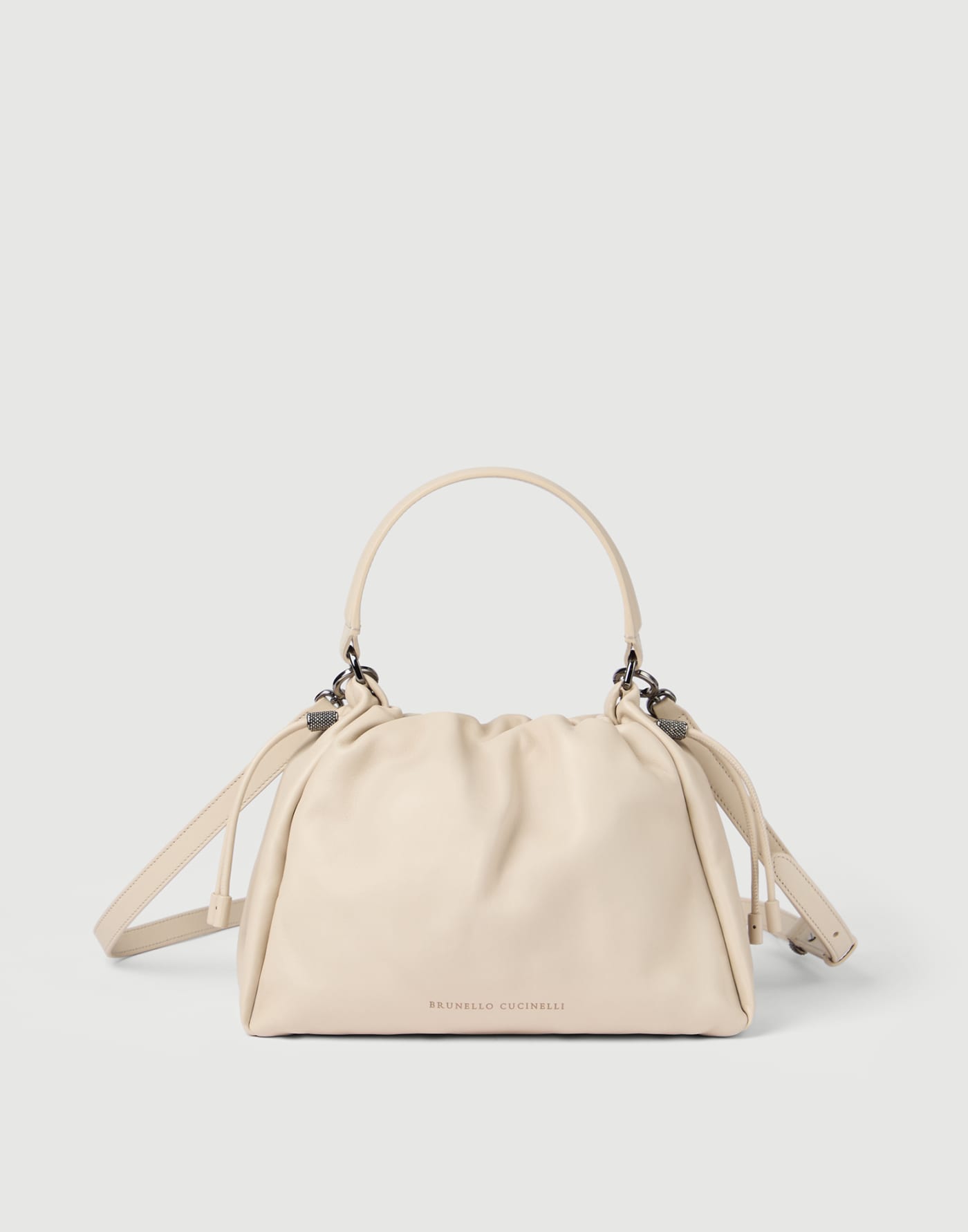 Small Soft Leather Mellow Bucket bag Ivory Woman - Brunello Cucinelli