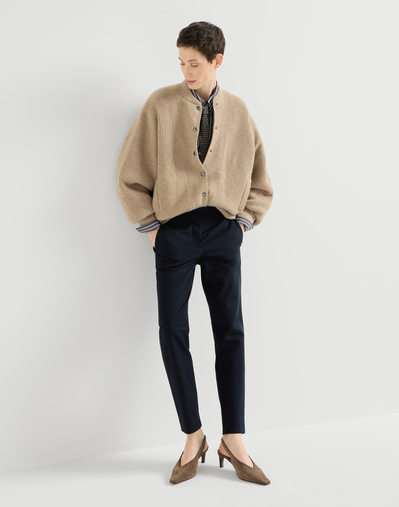 Stretch cotton cover trousers Cobalt Woman - Brunello Cucinelli