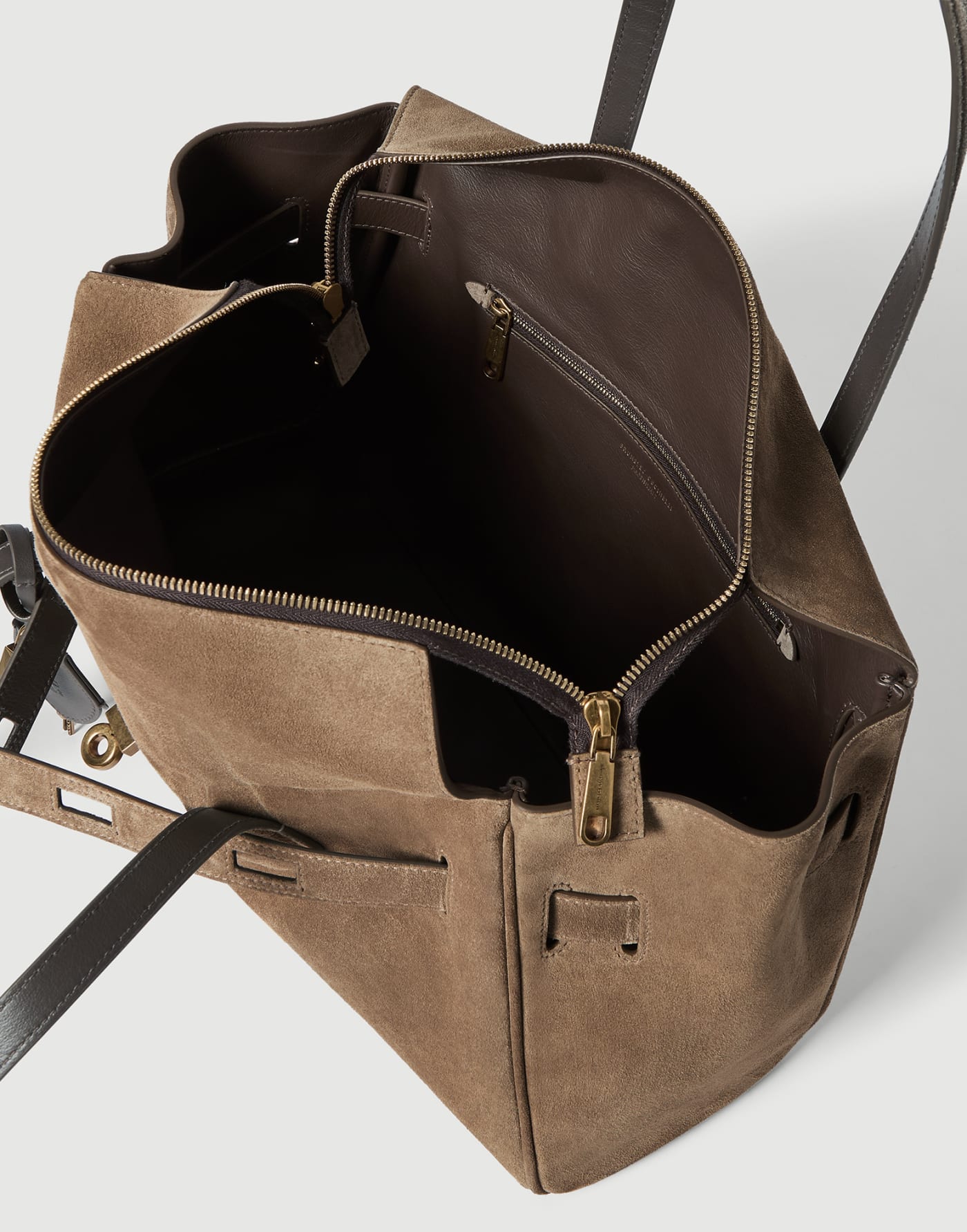 Borsa Shoulder Explorer in camoscio Corteccia Donna - Brunello Cucinelli