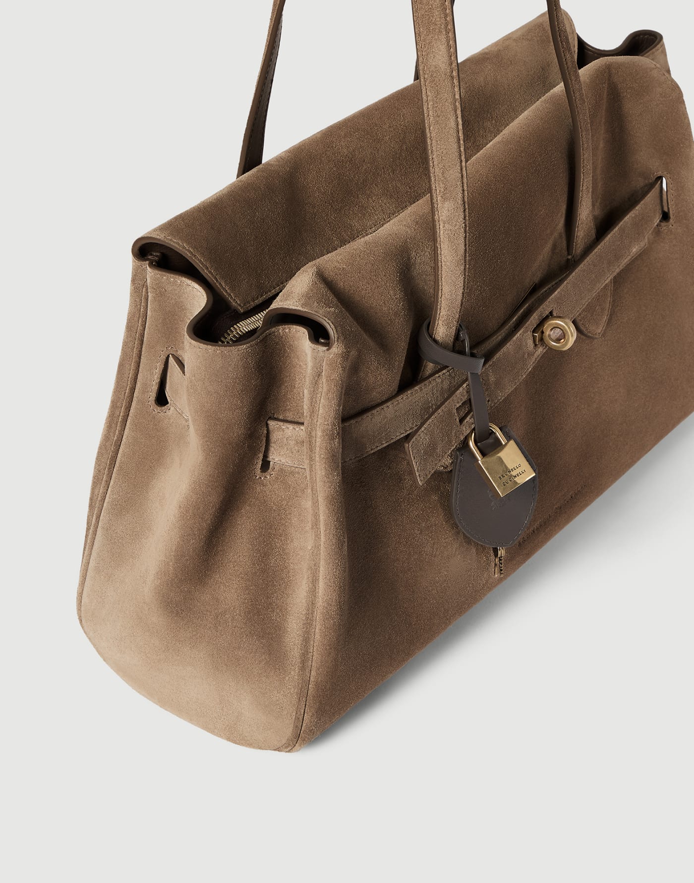 Borsa Shoulder Explorer in camoscio Corteccia Donna - Brunello Cucinelli