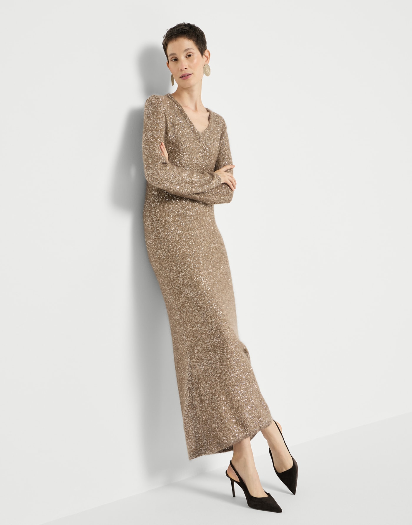 Dazzling texture knit dress Light Brown Woman - Brunello Cucinelli