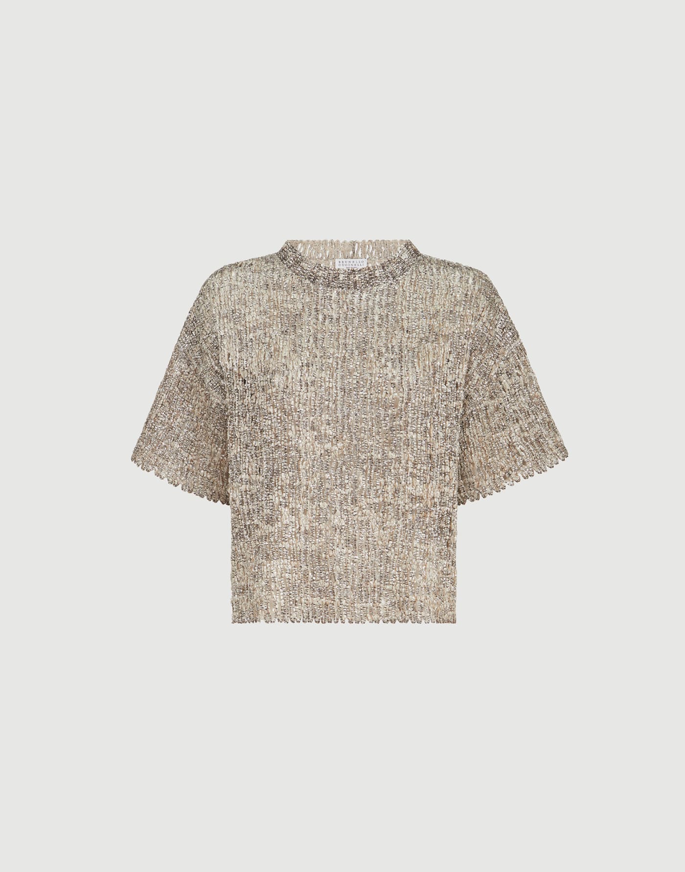 Dazzling Craquelé Embroidery T-shirt Silver Woman - Brunello Cucinelli