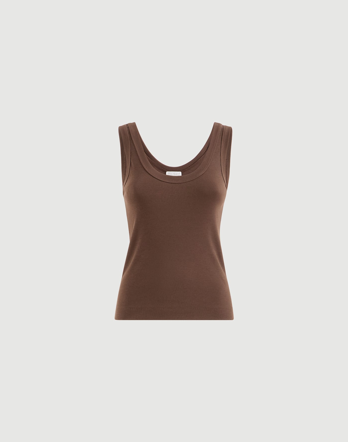 Ribbed jersey top with monili Brown Woman - Brunello Cucinelli