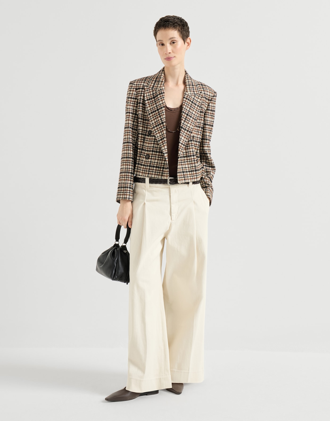 Ribbed jersey top with monili Brown Woman - Brunello Cucinelli