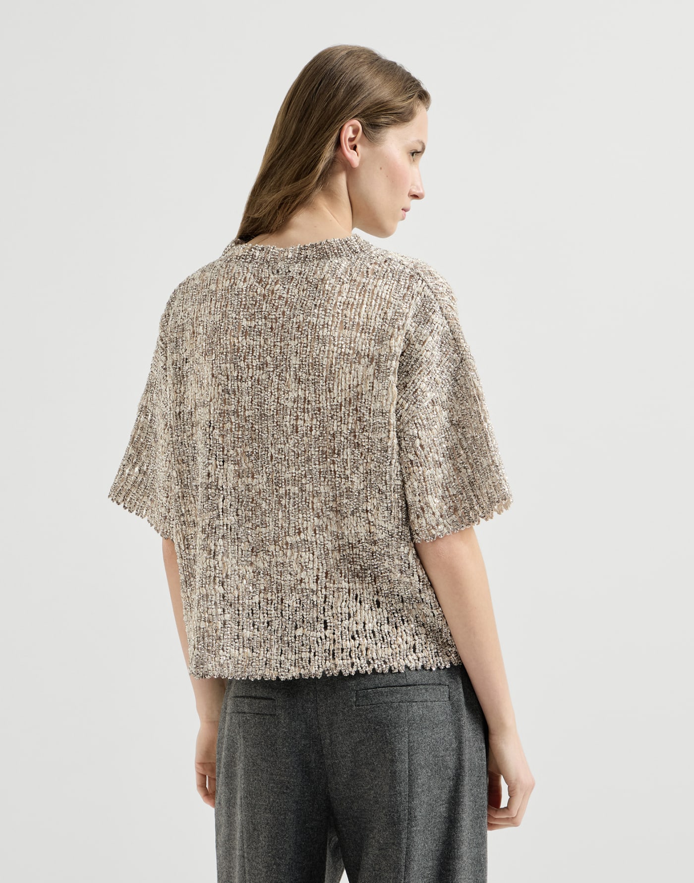 Dazzling Craquelé Embroidery T-shirt Silver Woman - Brunello Cucinelli