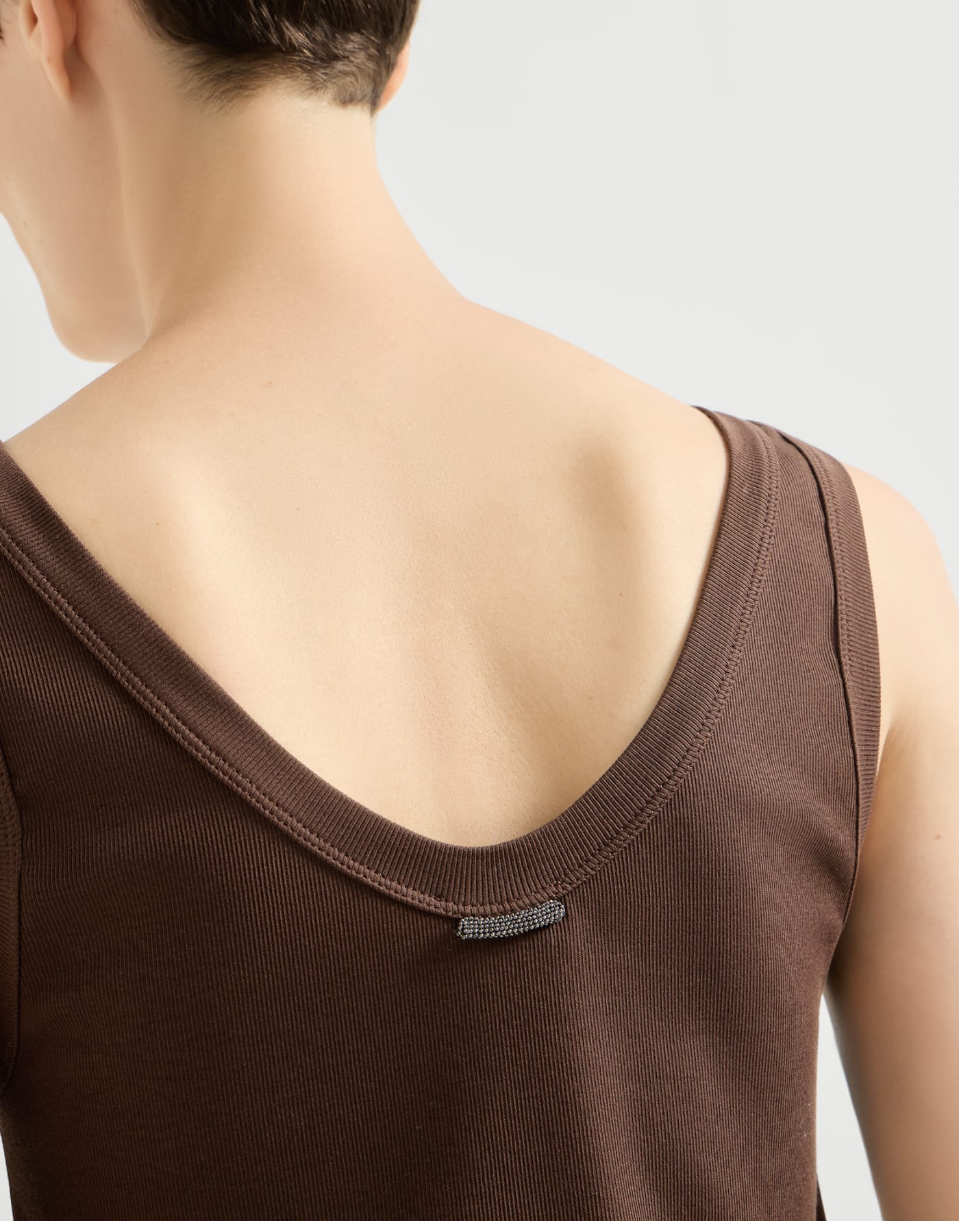 Ribbed jersey top with monili Brown Woman - Brunello Cucinelli