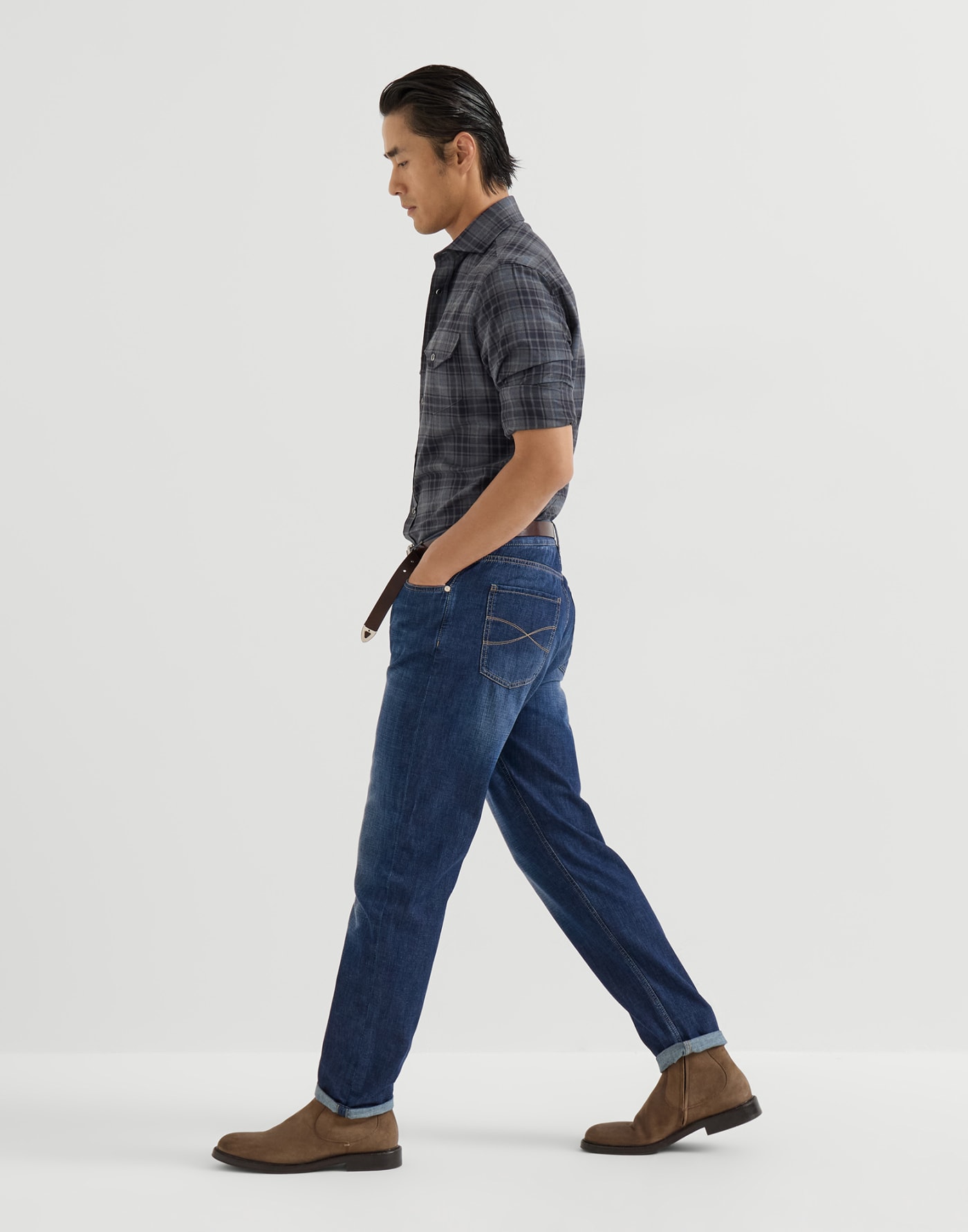 Iconic fit five-pocket trousers Dark Denim Man - Brunello Cucinelli