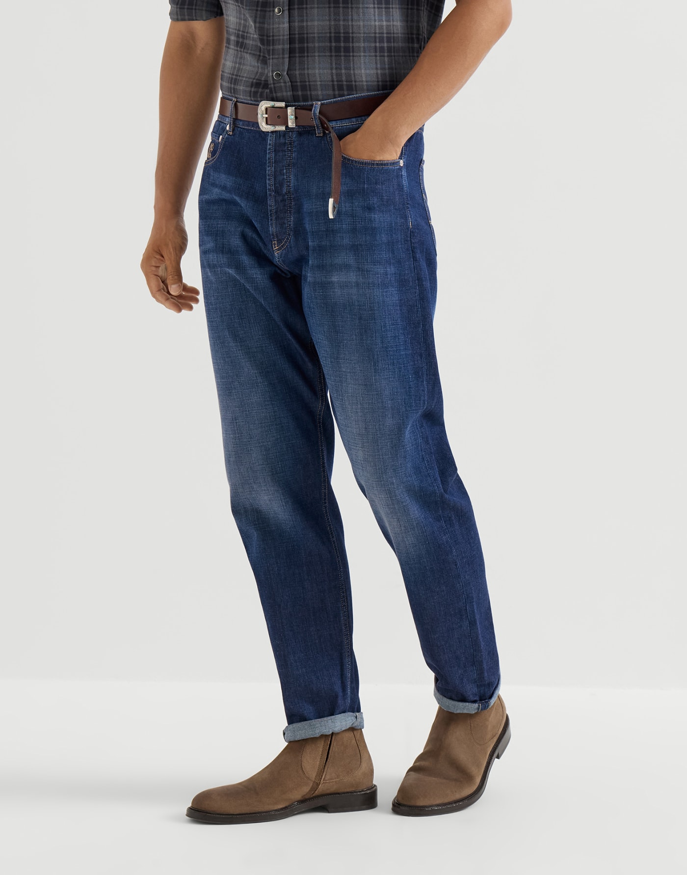 Iconic fit five-pocket trousers Dark Denim Man - Brunello Cucinelli