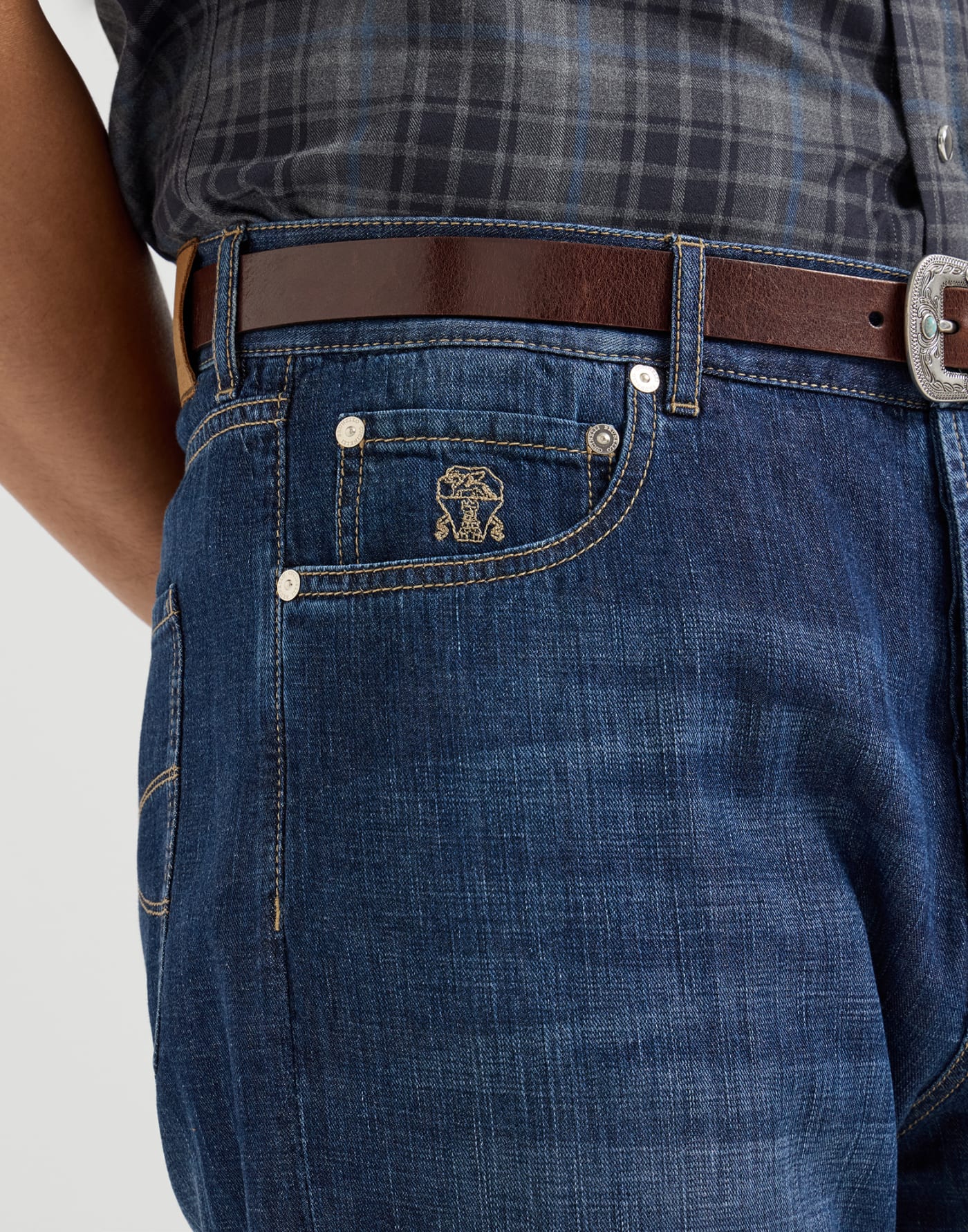 Iconic fit five-pocket trousers Dark Denim Man - Brunello Cucinelli