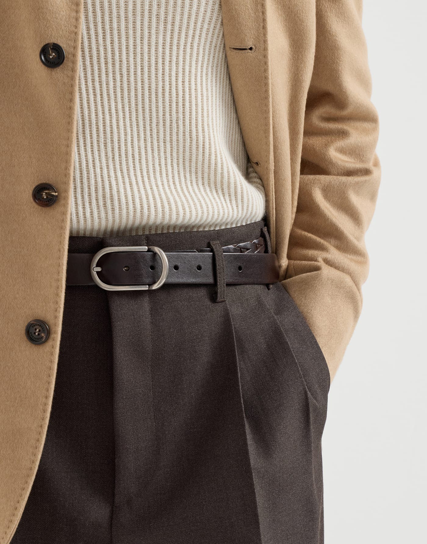ウーブンレザー ベルト ダークブラウン メンズ - Brunello Cucinelli