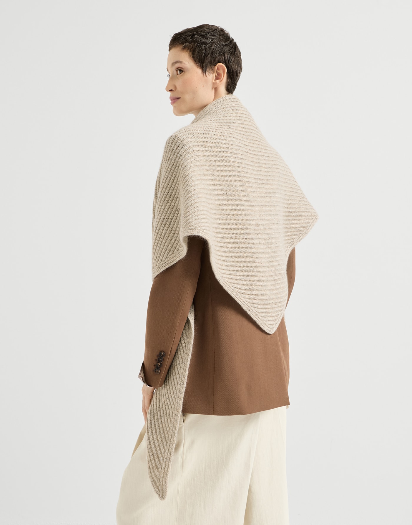 Sparkling rib knit scarf Ecru Woman - Brunello Cucinelli