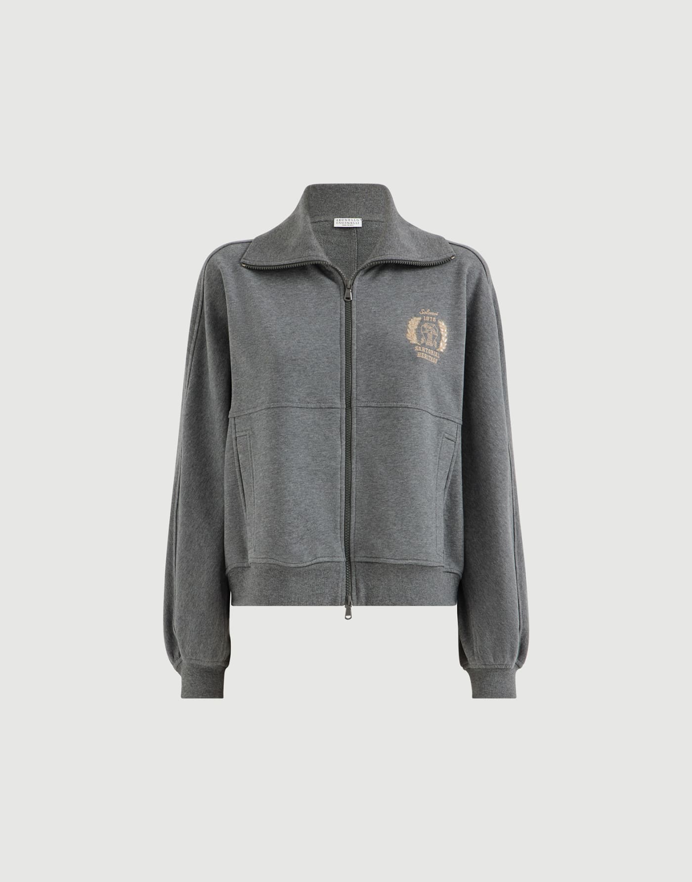 Smooth French terry sweatshirt with logo Dark Grey Woman - Brunello Cucinelli