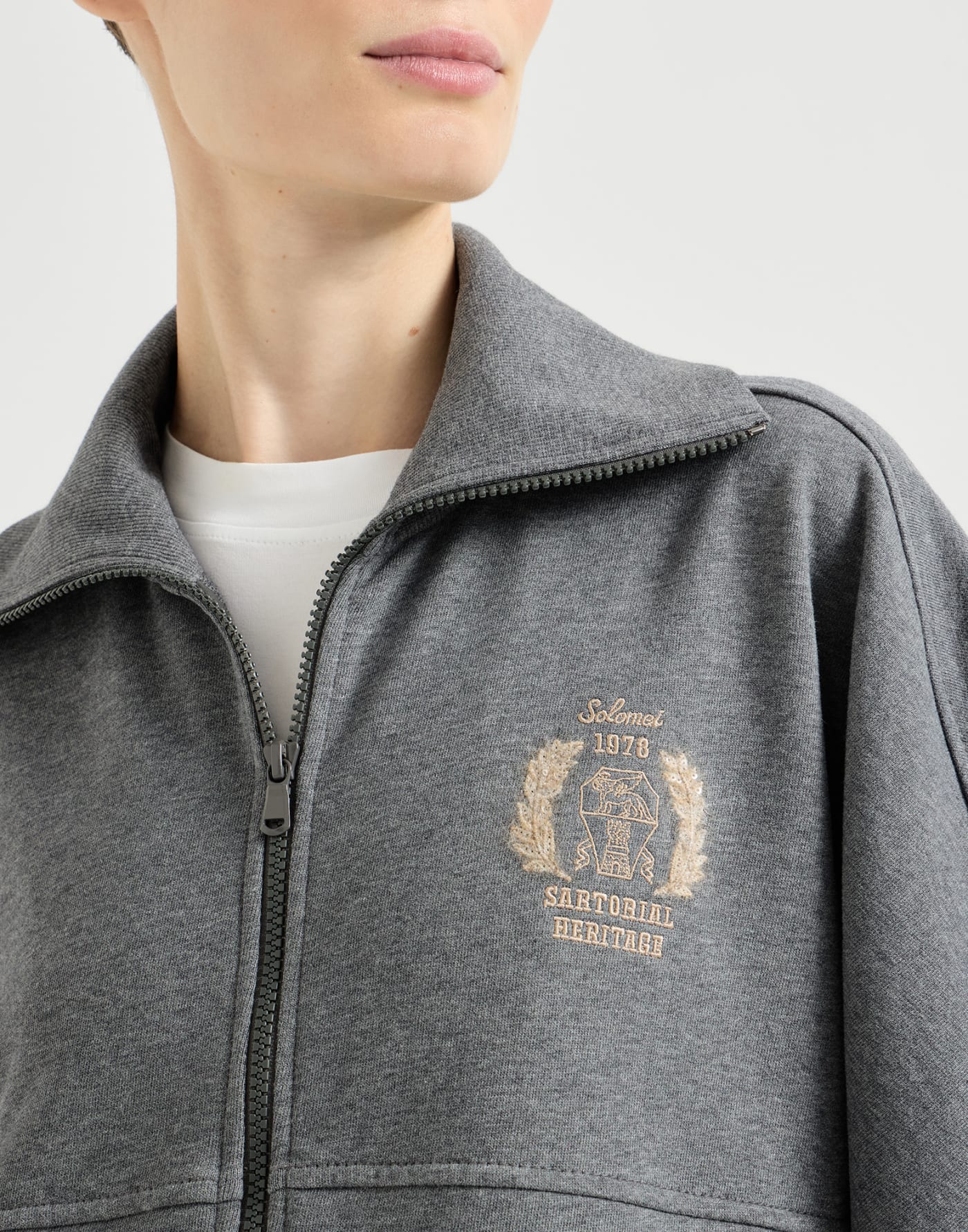 Smooth French terry sweatshirt with logo Dark Grey Woman - Brunello Cucinelli