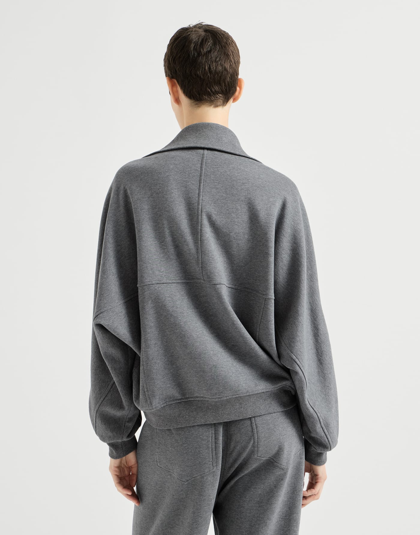 Smooth French terry sweatshirt with logo Dark Grey Woman - Brunello Cucinelli