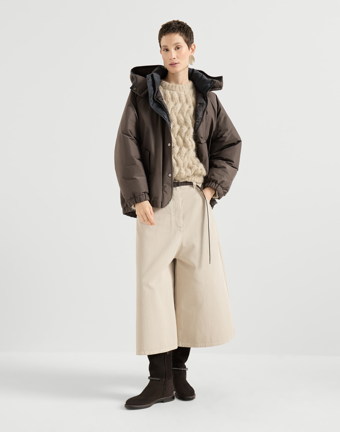 Hooded taffeta outerwear jacket Brown Woman - Brunello Cucinelli