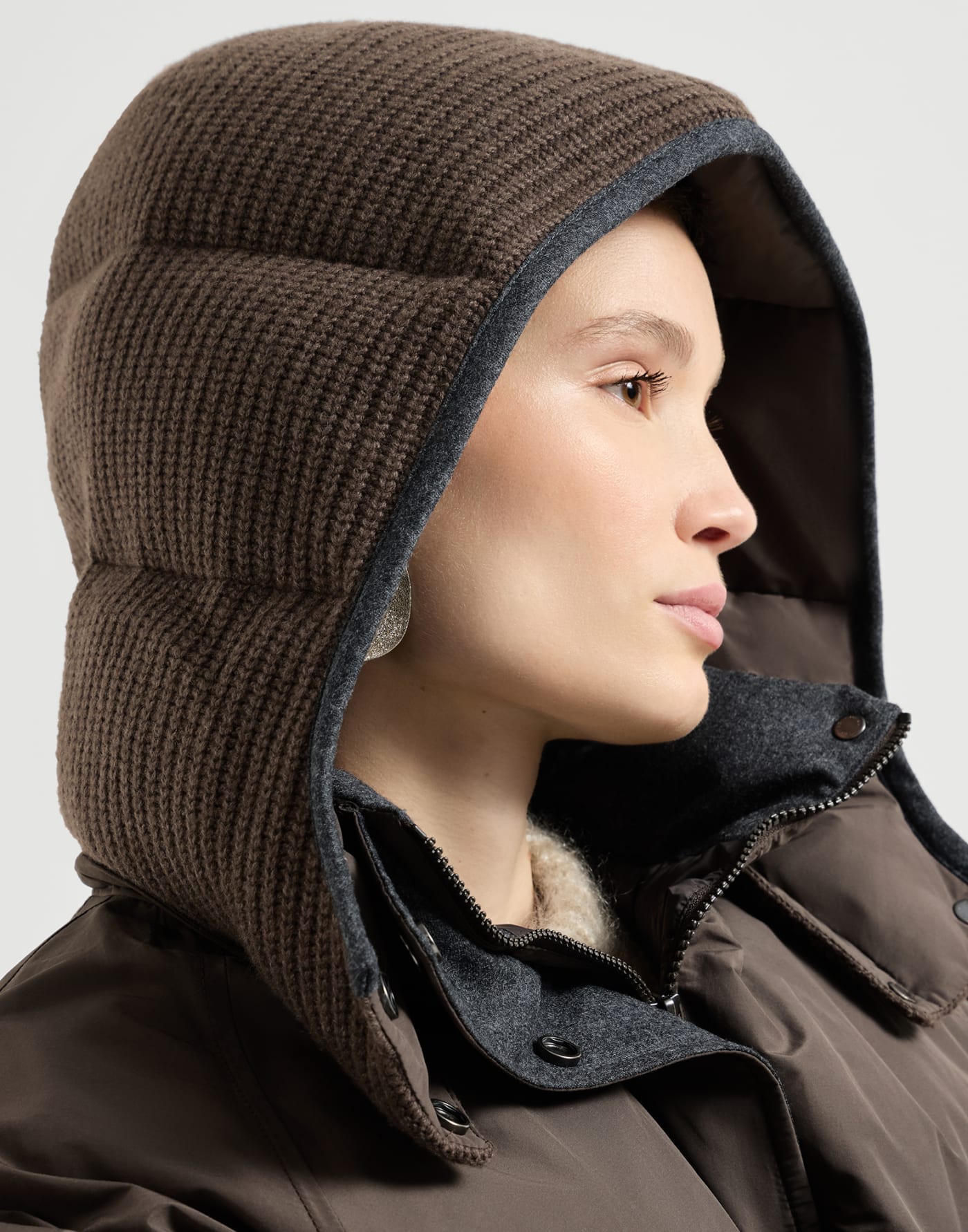 Hooded taffeta outerwear jacket Brown Woman - Brunello Cucinelli