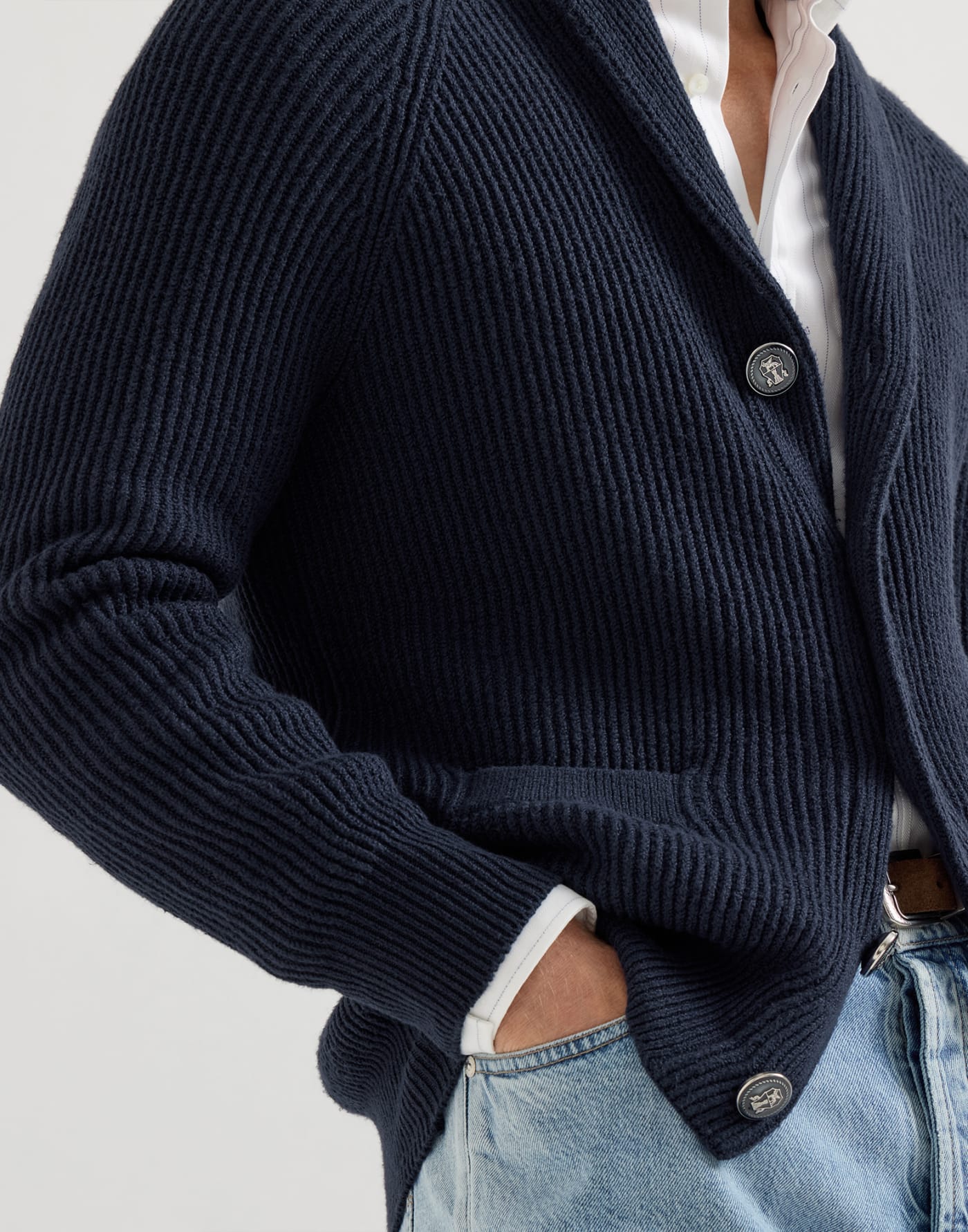 Malfilé cotton cardigan Navy Blue Man - Brunello Cucinelli