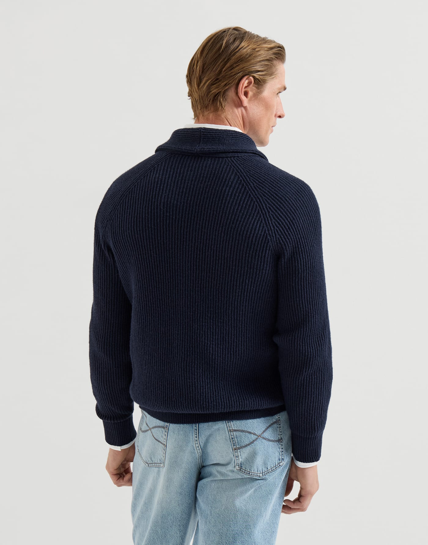 Malfilé cotton cardigan Navy Blue Man - Brunello Cucinelli