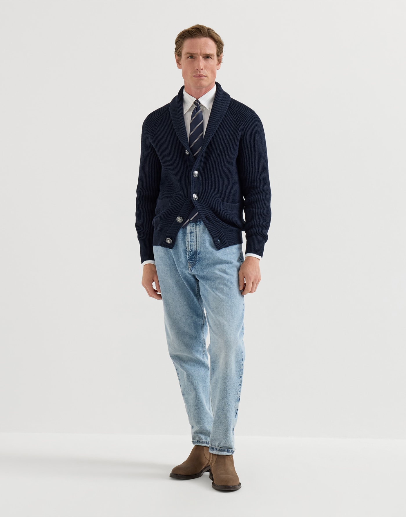 Malfilé cotton cardigan Navy Blue Man - Brunello Cucinelli