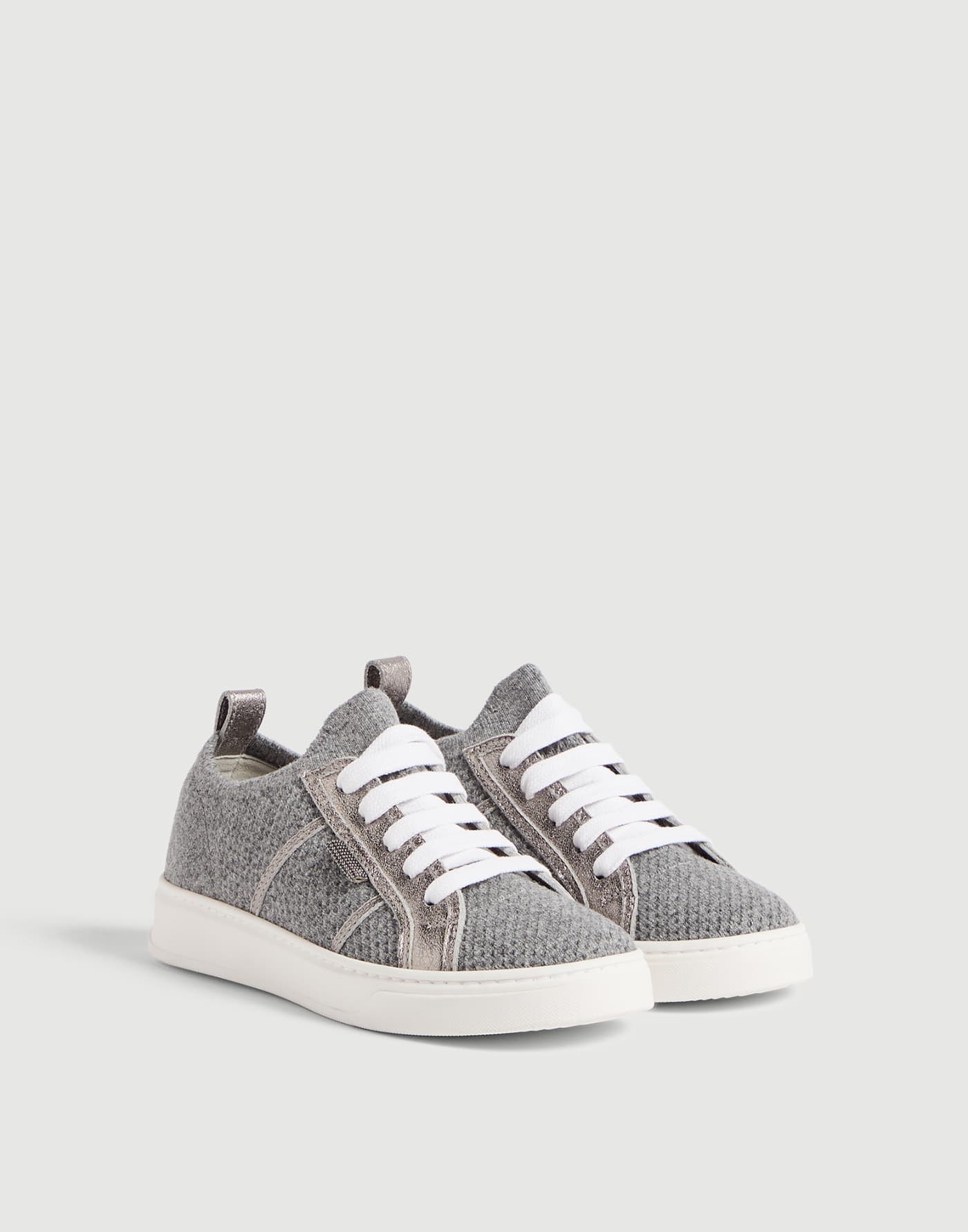 Knit sneakers with monili Medium Grey Girls - Brunello Cucinelli