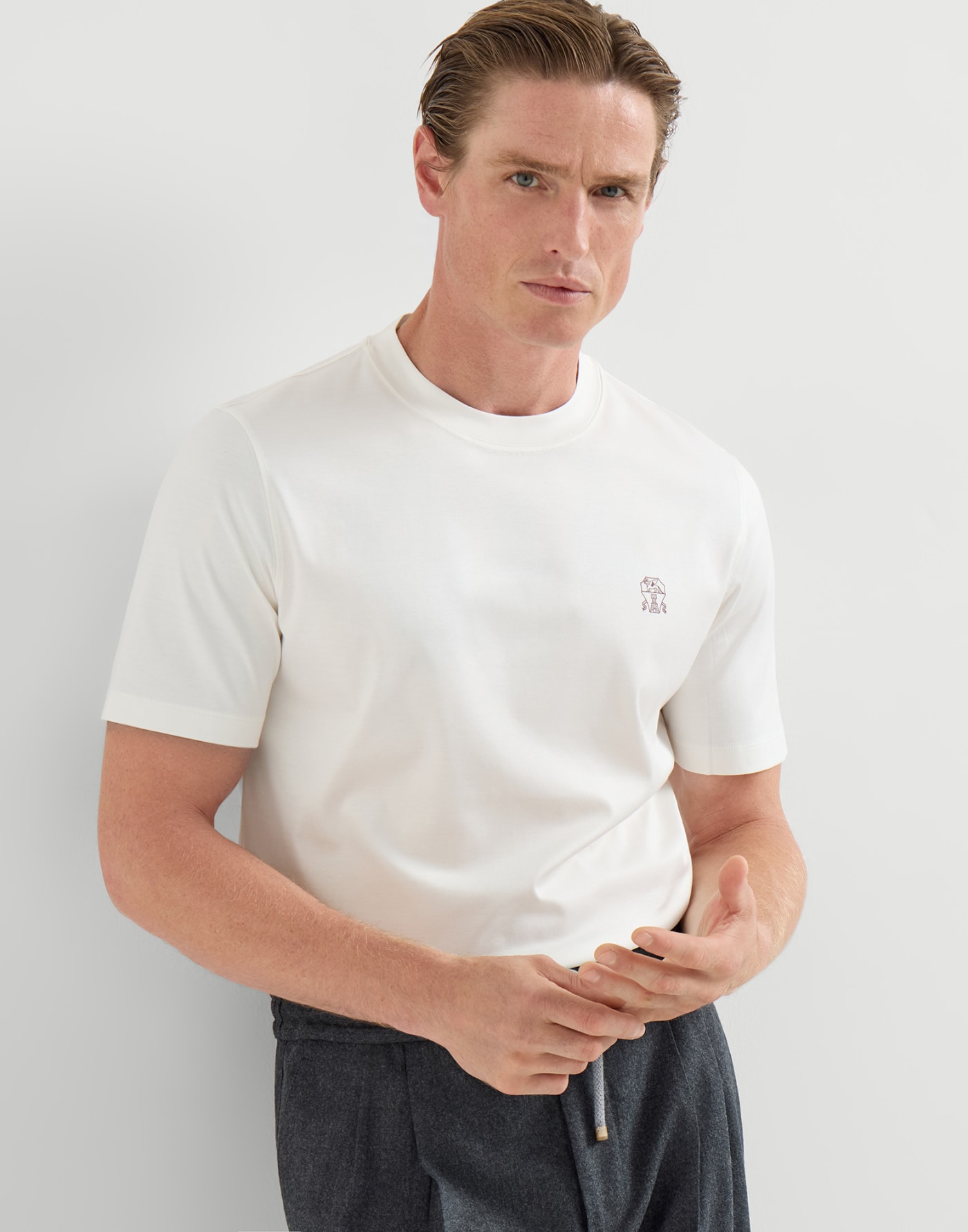 ロゴ入り ジャージー Tシャツ オフホワイト メンズ - Brunello Cucinelli