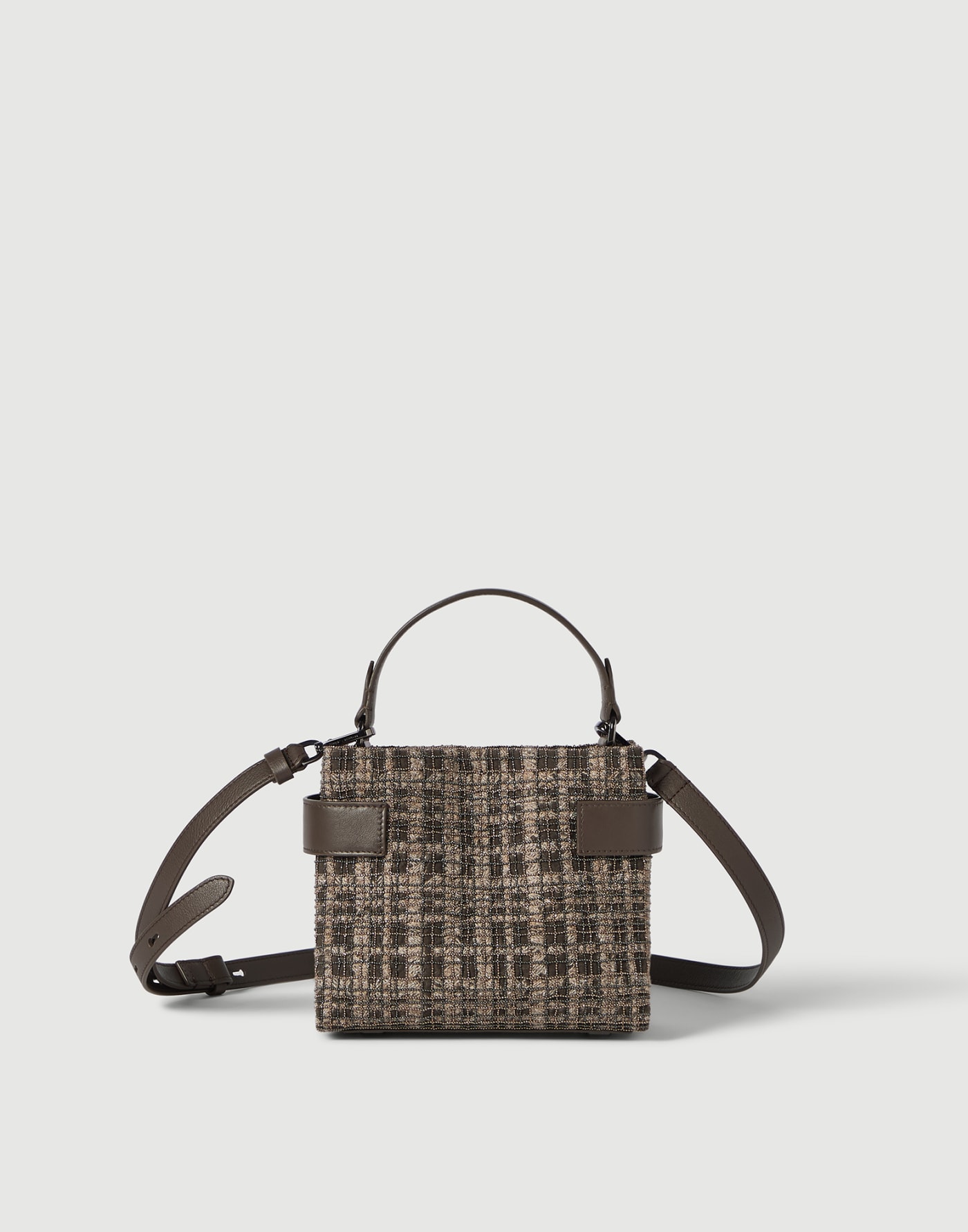 Essence small bag with check embroidery Brown Woman - Brunello Cucinelli