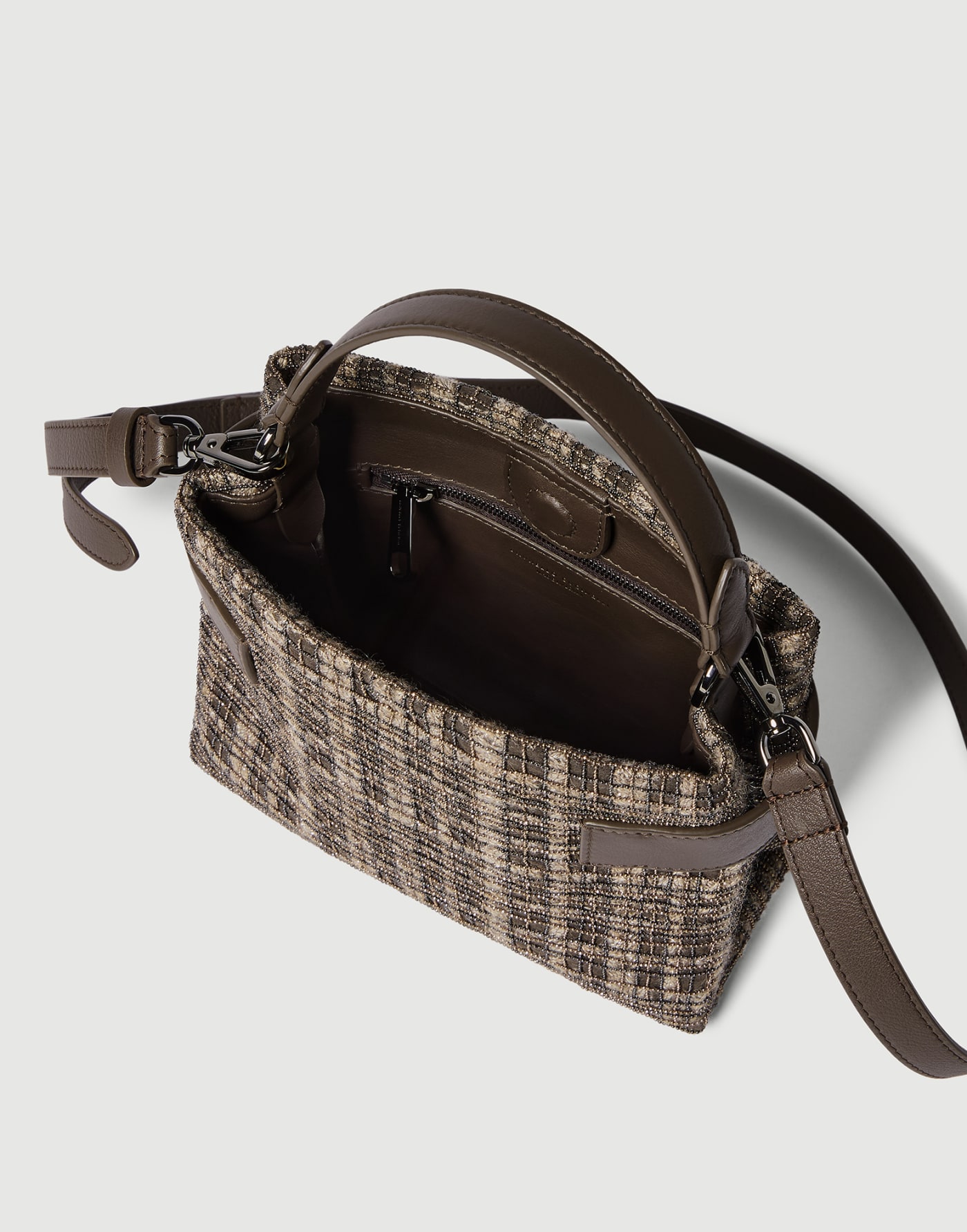 Essence small bag with check embroidery Brown Woman - Brunello Cucinelli