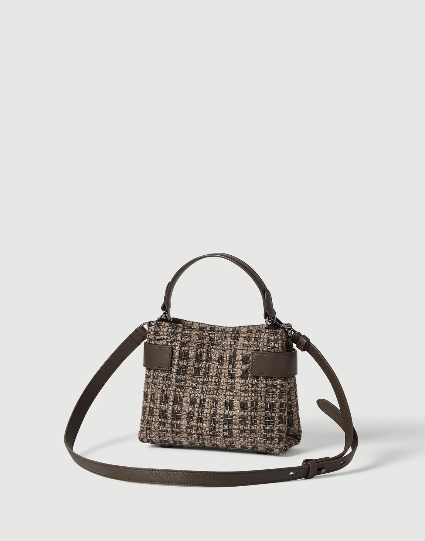 Essence small bag with check embroidery Brown Woman - Brunello Cucinelli