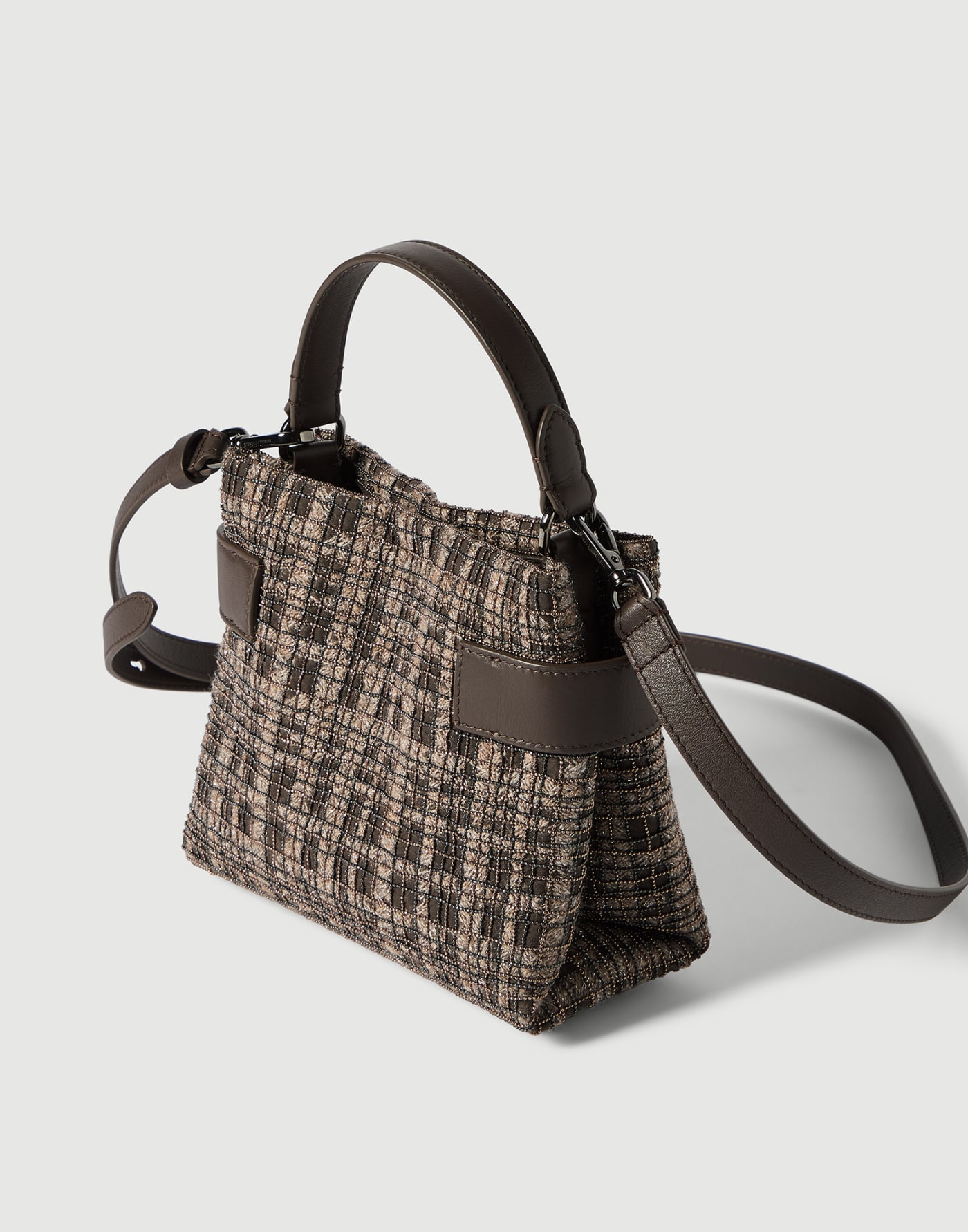 Essence small bag with check embroidery Brown Woman - Brunello Cucinelli