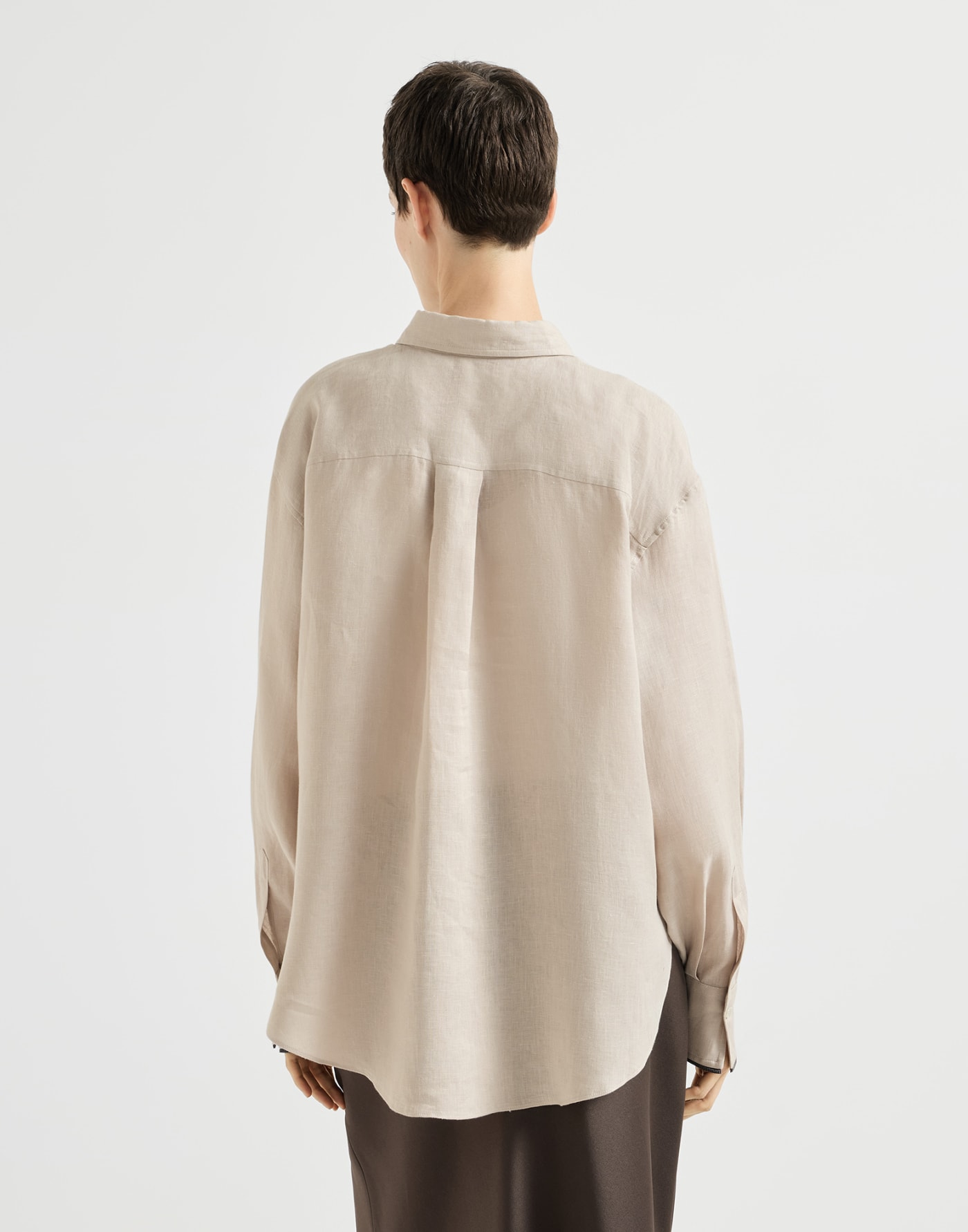Linen shirt with monili Beige Woman - Brunello Cucinelli
