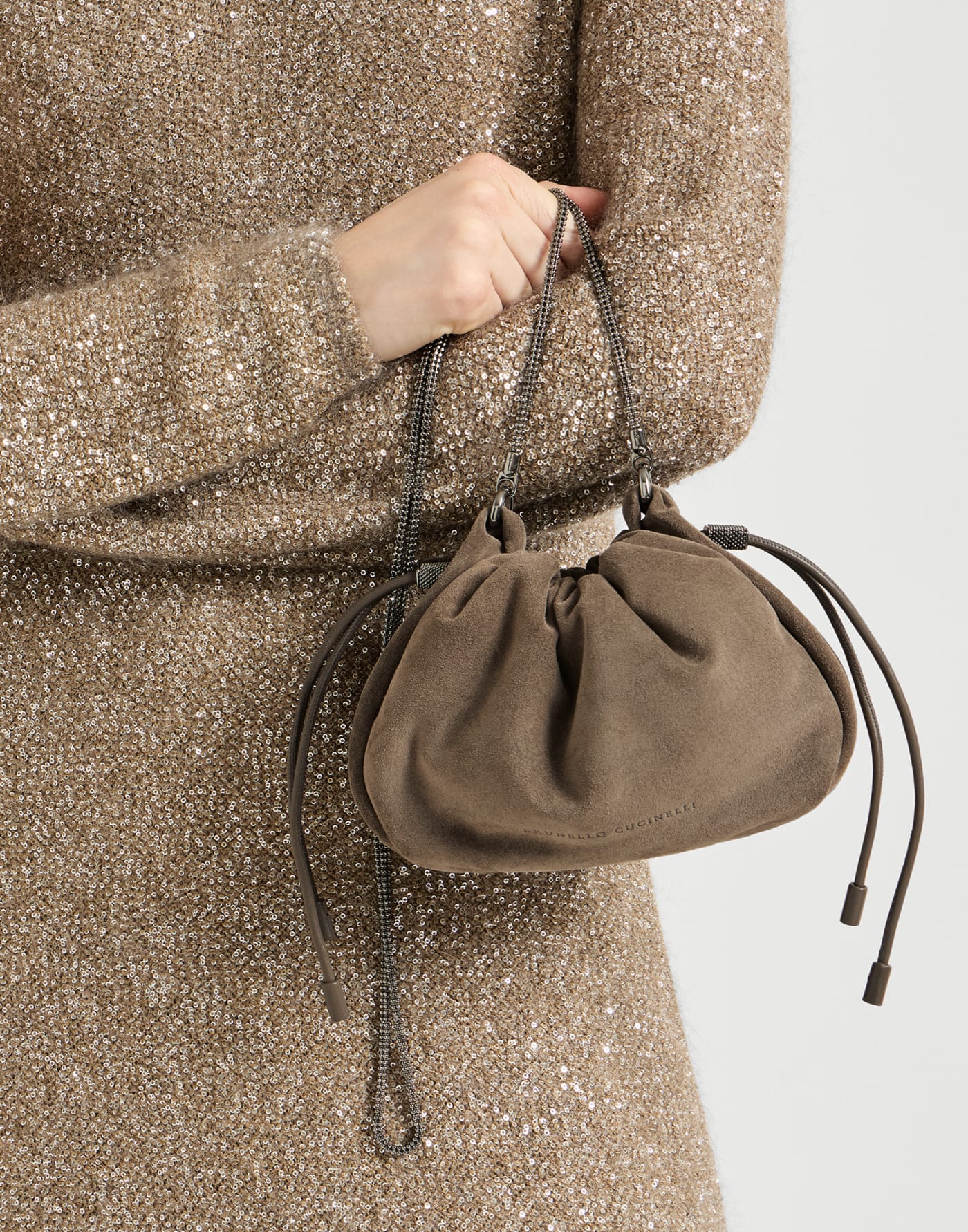 Suede mini Mellow Bucket bag Light Brown Woman - Brunello Cucinelli