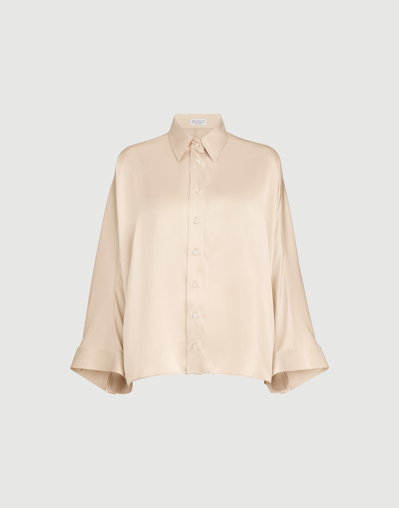 Stretch silk satin shirt Sand Woman - Brunello Cucinelli