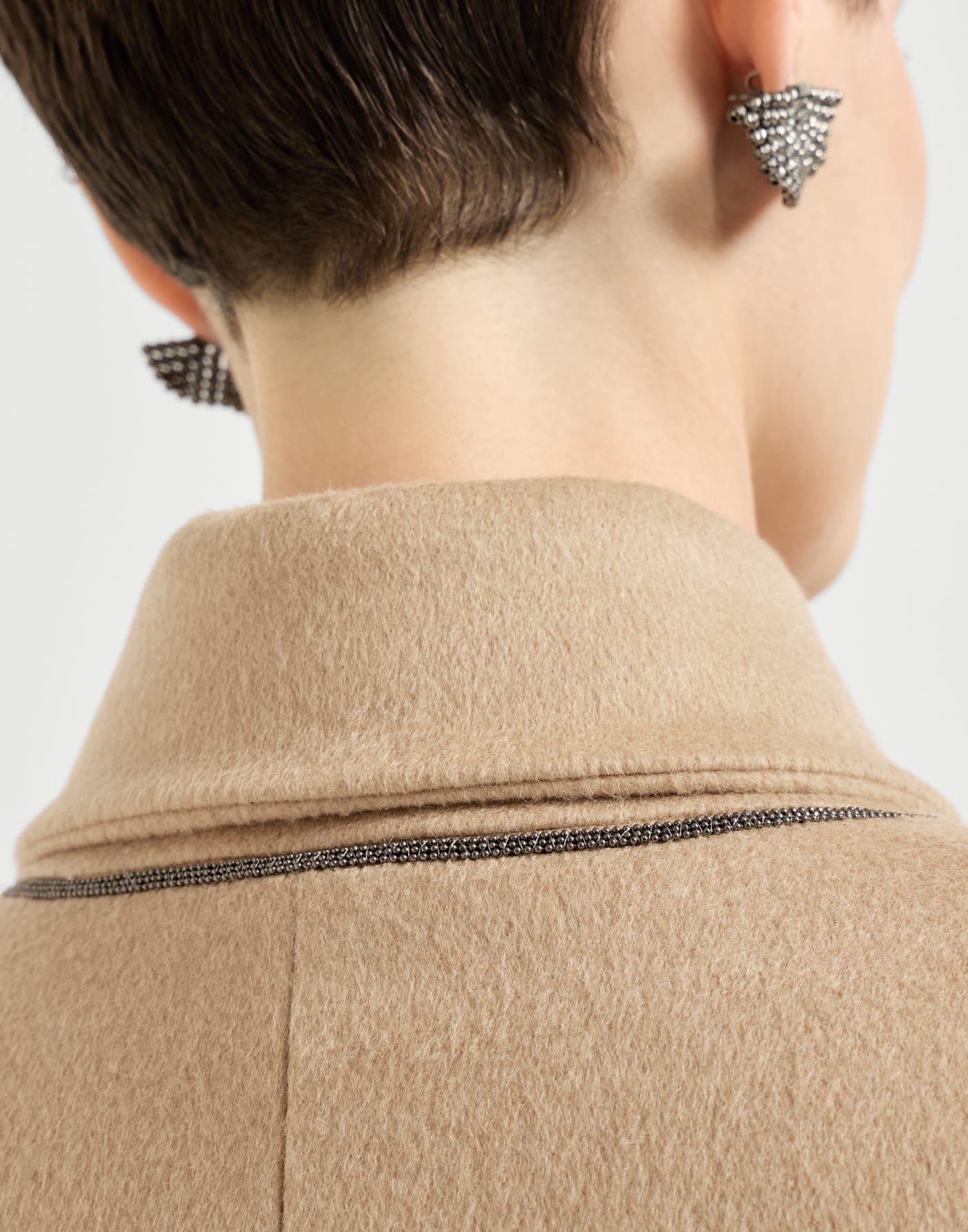 Vicuña beaver cloth pea coat with monili Beige Woman - Brunello Cucinelli