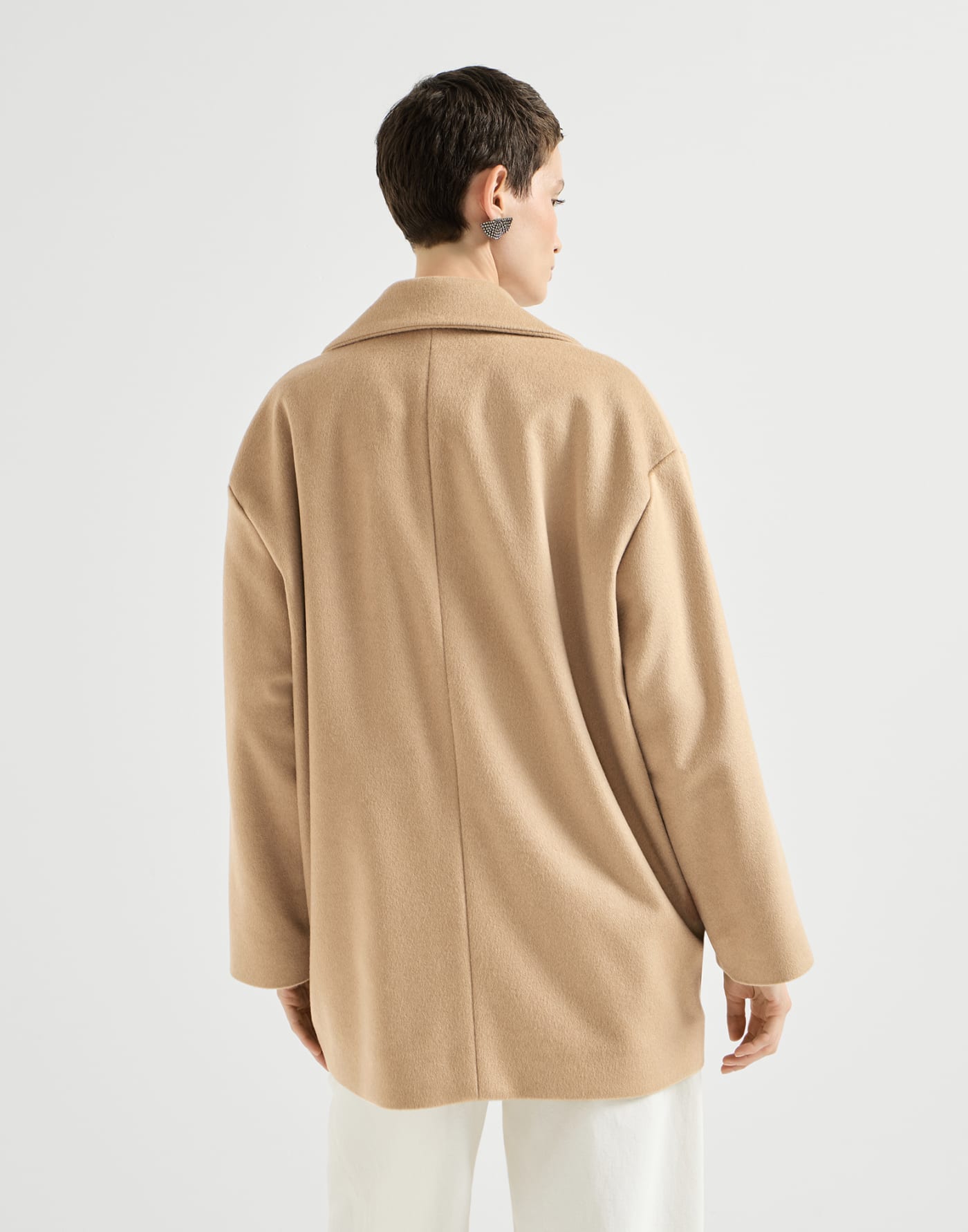 Vicuña beaver cloth pea coat with monili Beige Woman - Brunello Cucinelli