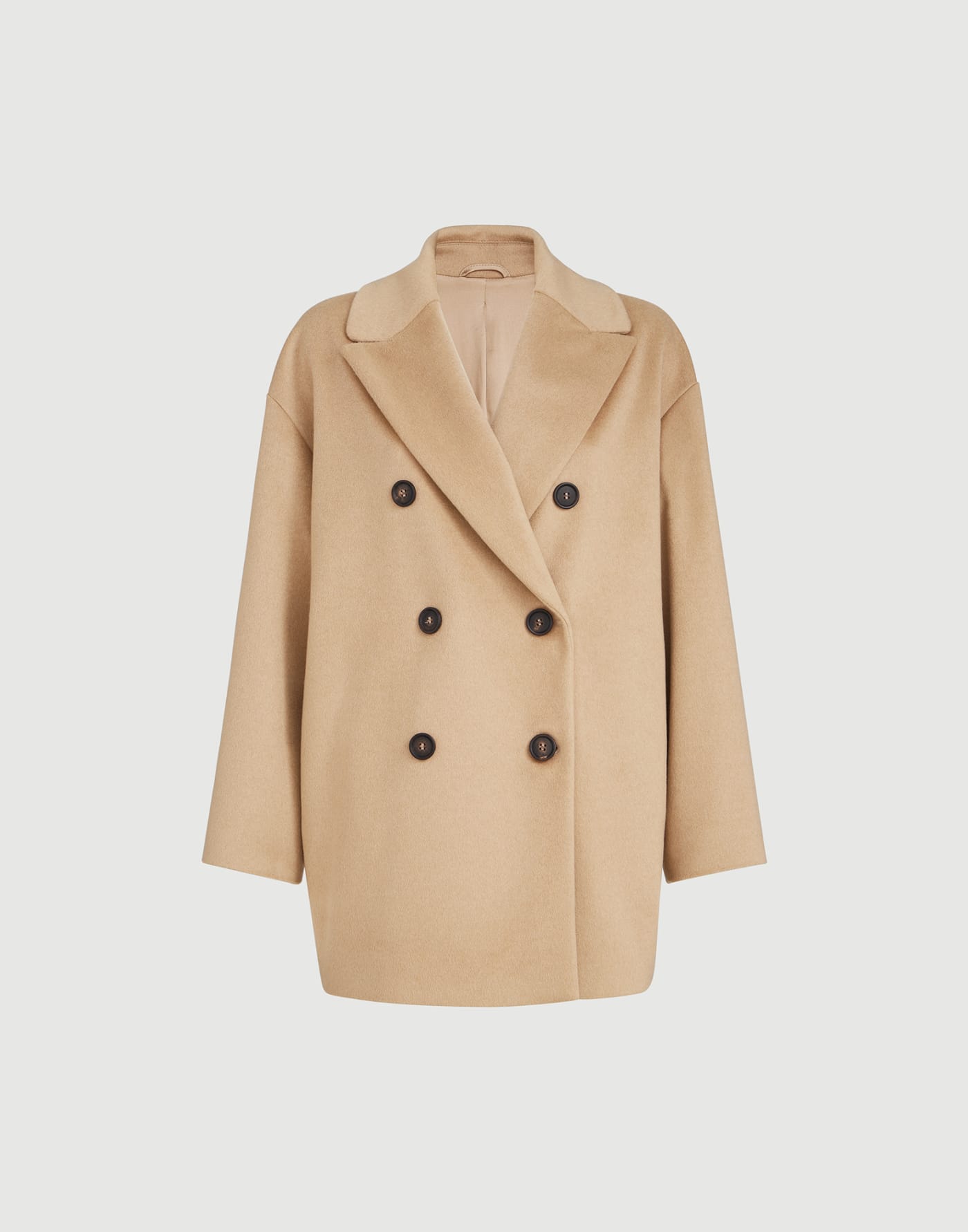 Vicuña beaver cloth pea coat with monili Beige Woman - Brunello Cucinelli