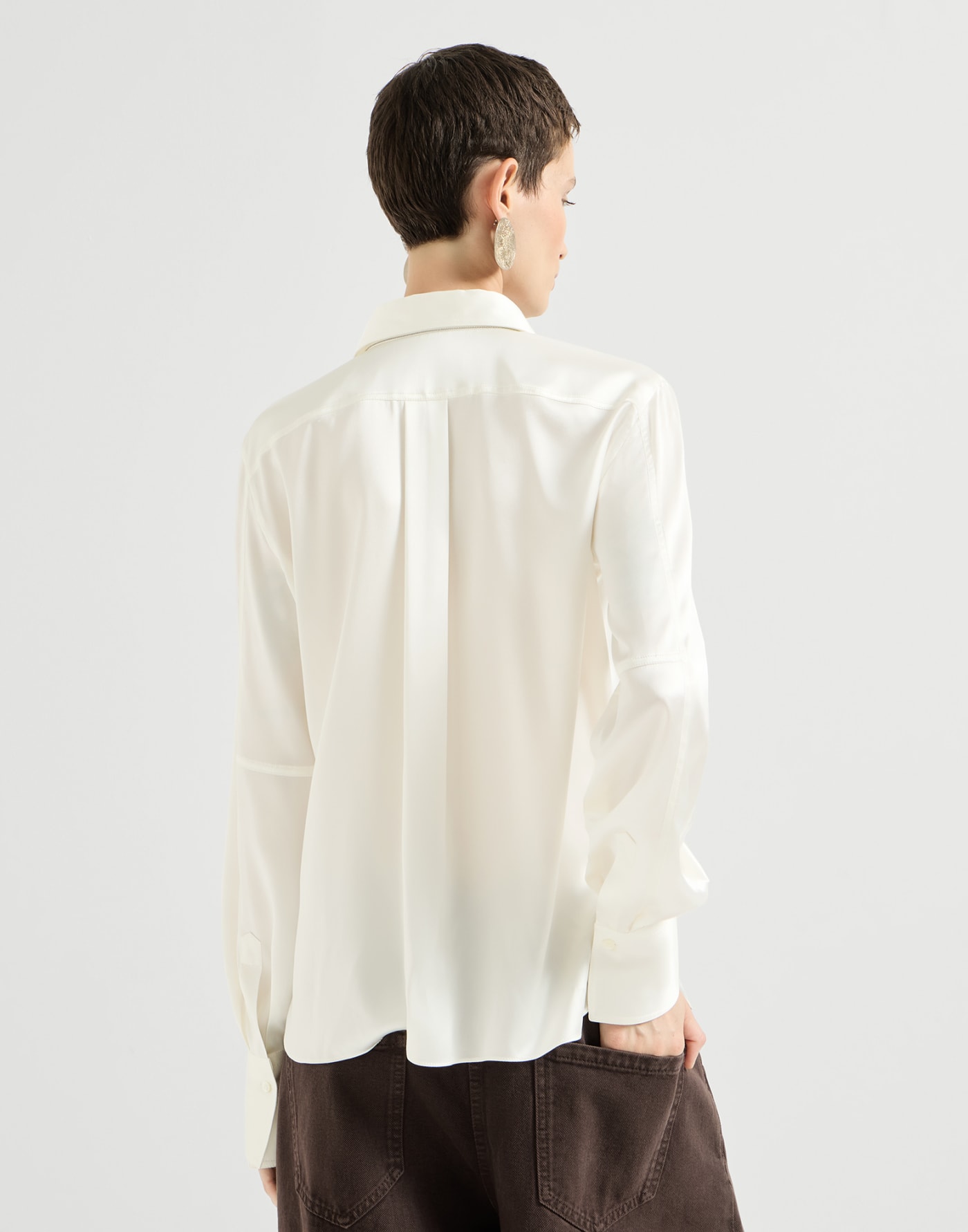 Stretch silk satin shirt White Woman - Brunello Cucinelli