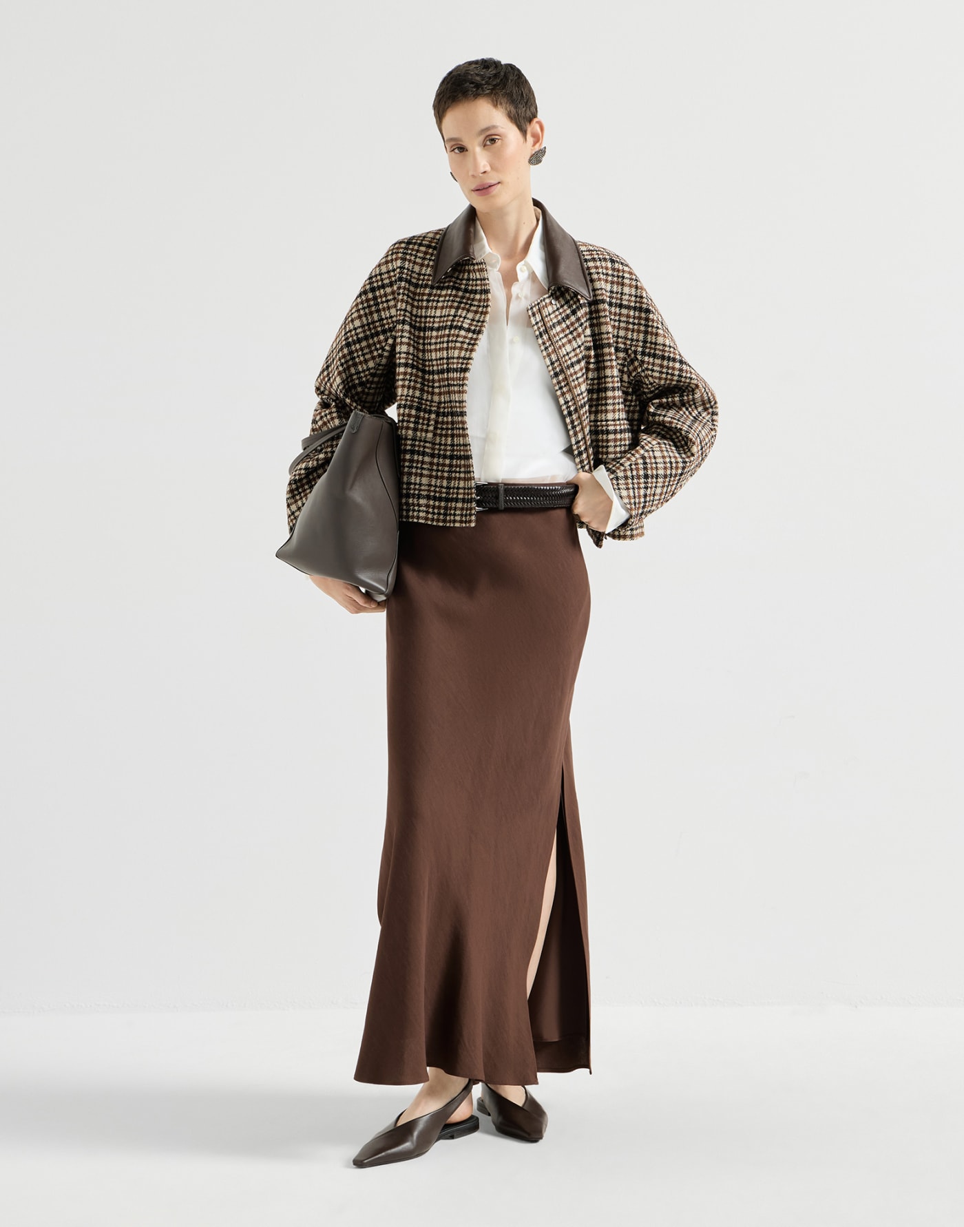 Crispy silk shirt with monili White Woman - Brunello Cucinelli