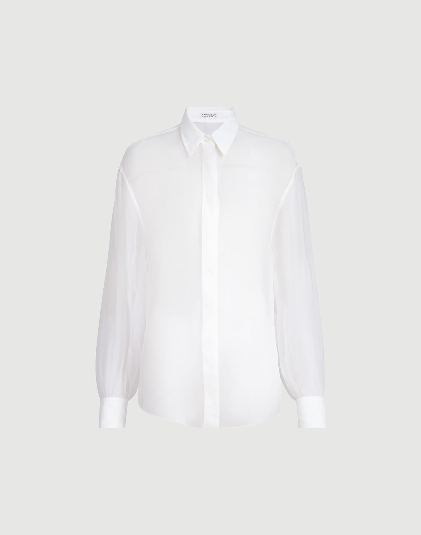 Crispy silk shirt with monili White Woman - Brunello Cucinelli