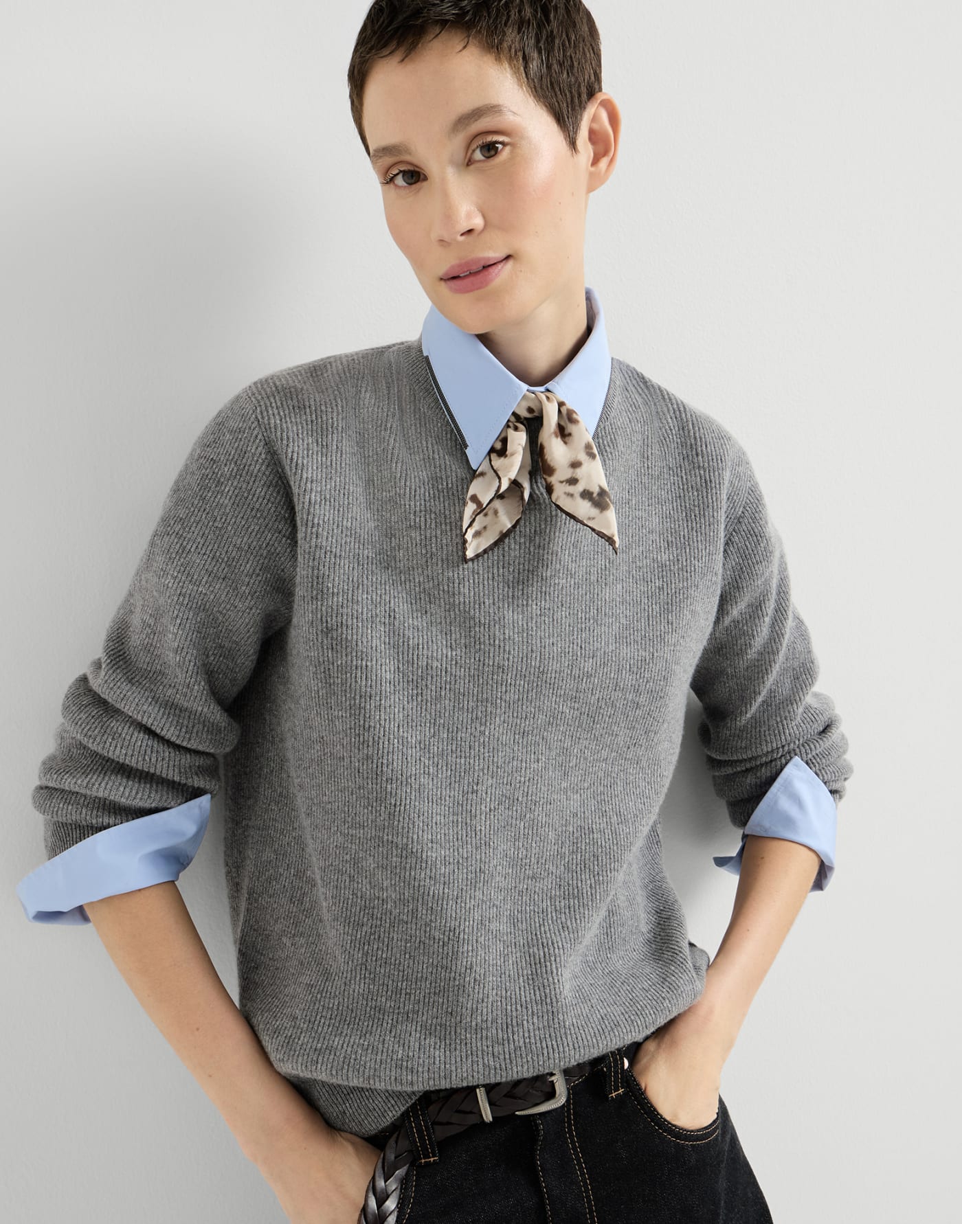 Maglia in cashmere e vicuña Grigio Donna - Brunello Cucinelli