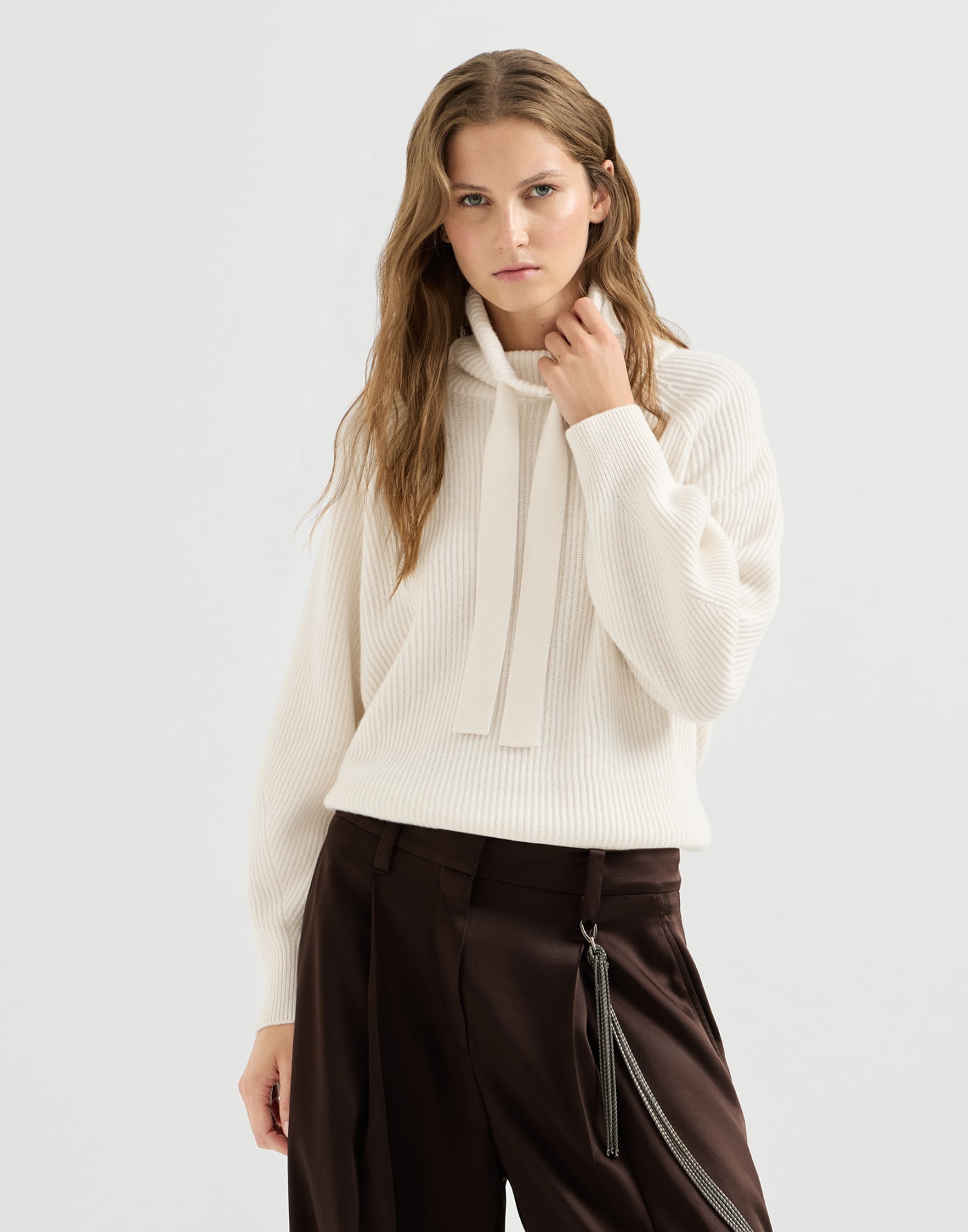 Pull en cachemire en côtes anglaises Beurre Femme - Brunello Cucinelli