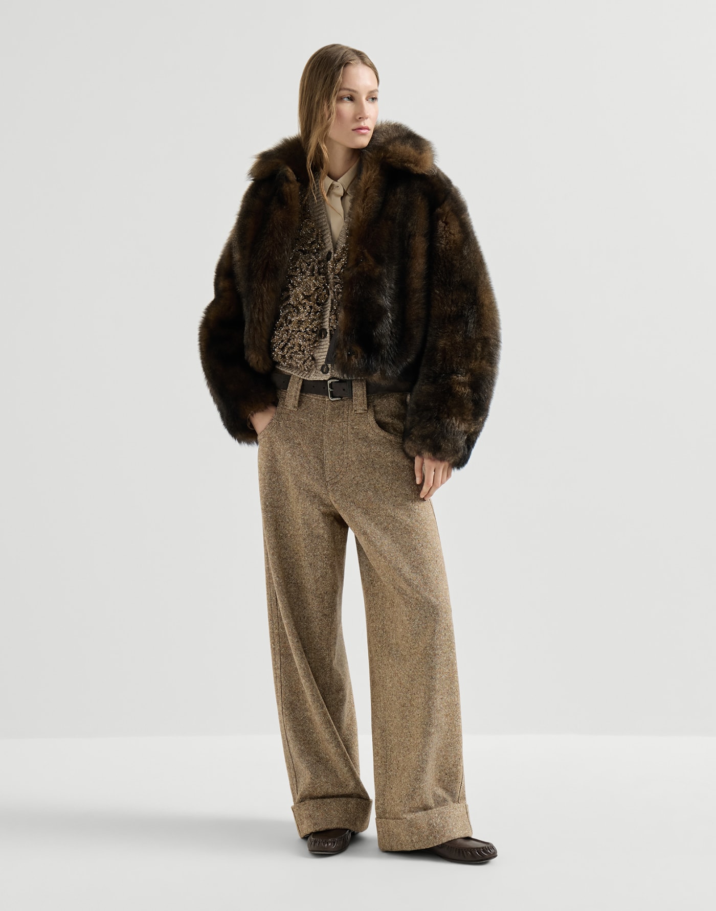 Dazzling blossom OPERA vest Light Brown Woman - Brunello Cucinelli