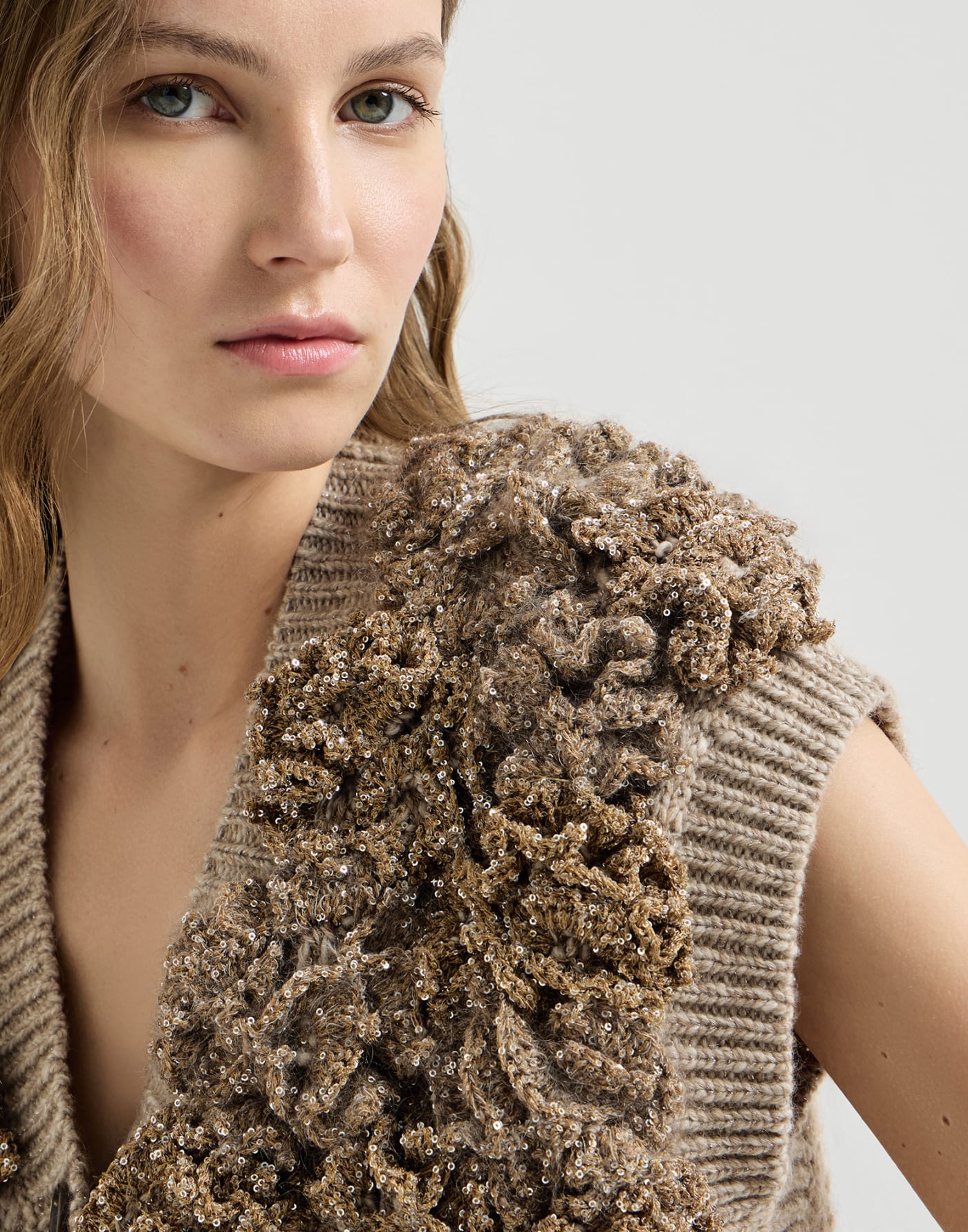 Dazzling blossom OPERA vest Light Brown Woman - Brunello Cucinelli