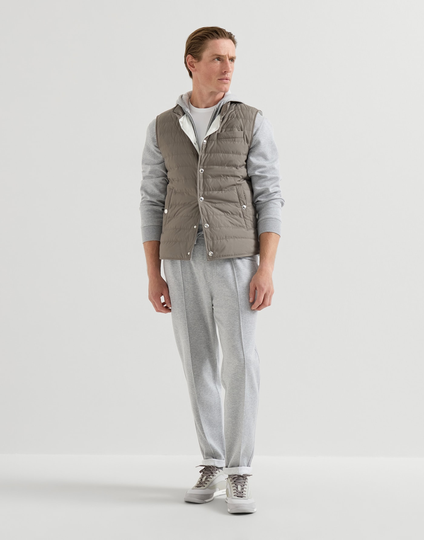 Fabric and nubuck sneakers Light Grey Man - Brunello Cucinelli