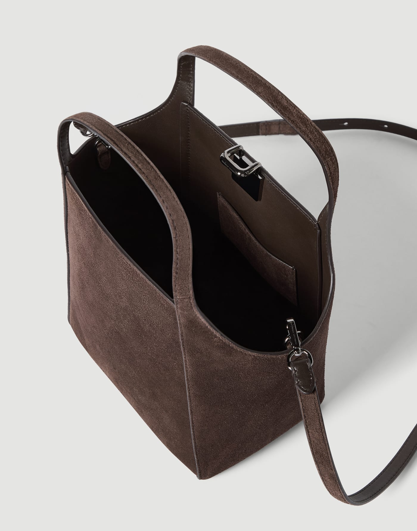 Sartorial small bucket bag in suede Espresso Woman - Brunello Cucinelli