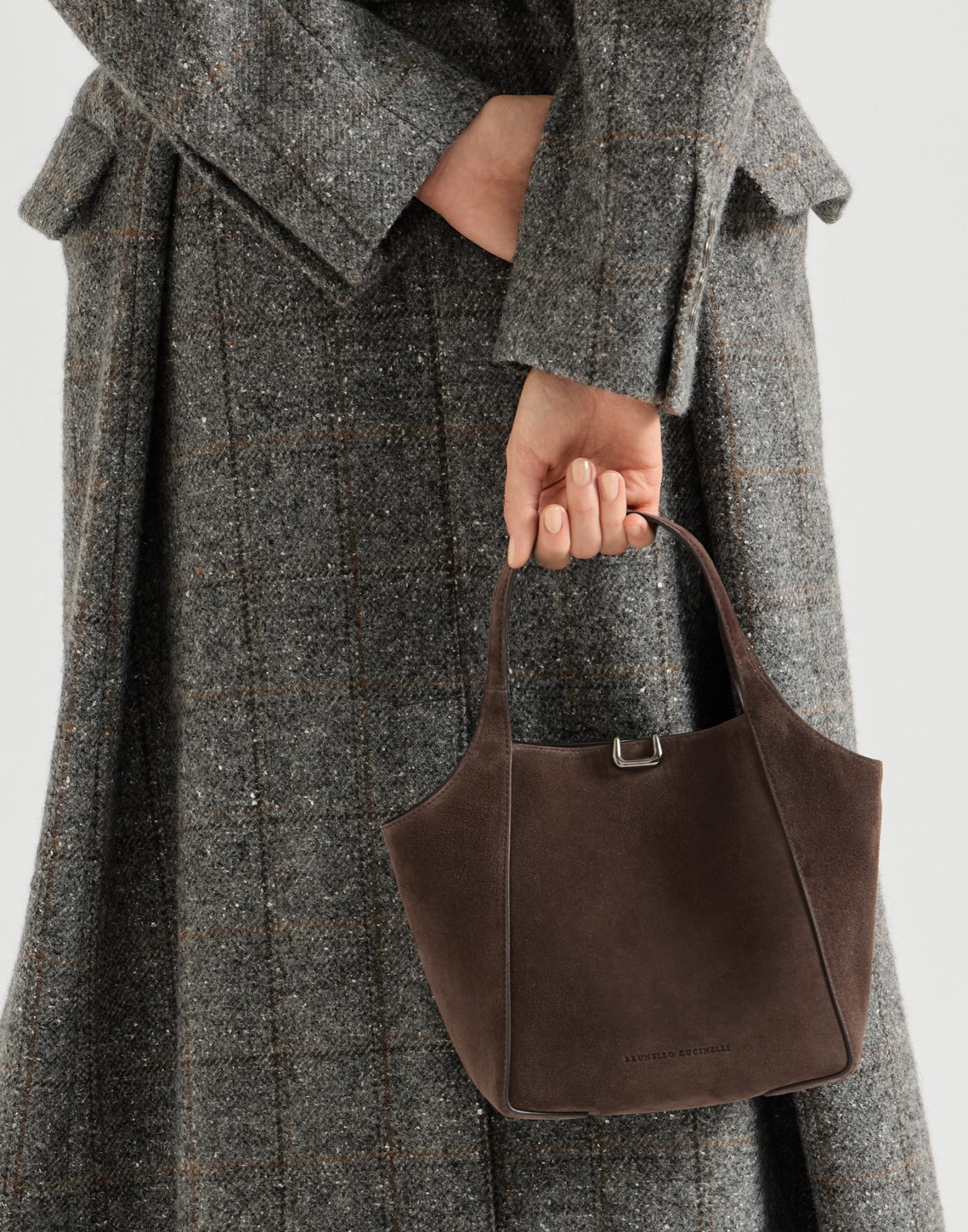Sartorial small bucket bag in suede Espresso Woman - Brunello Cucinelli