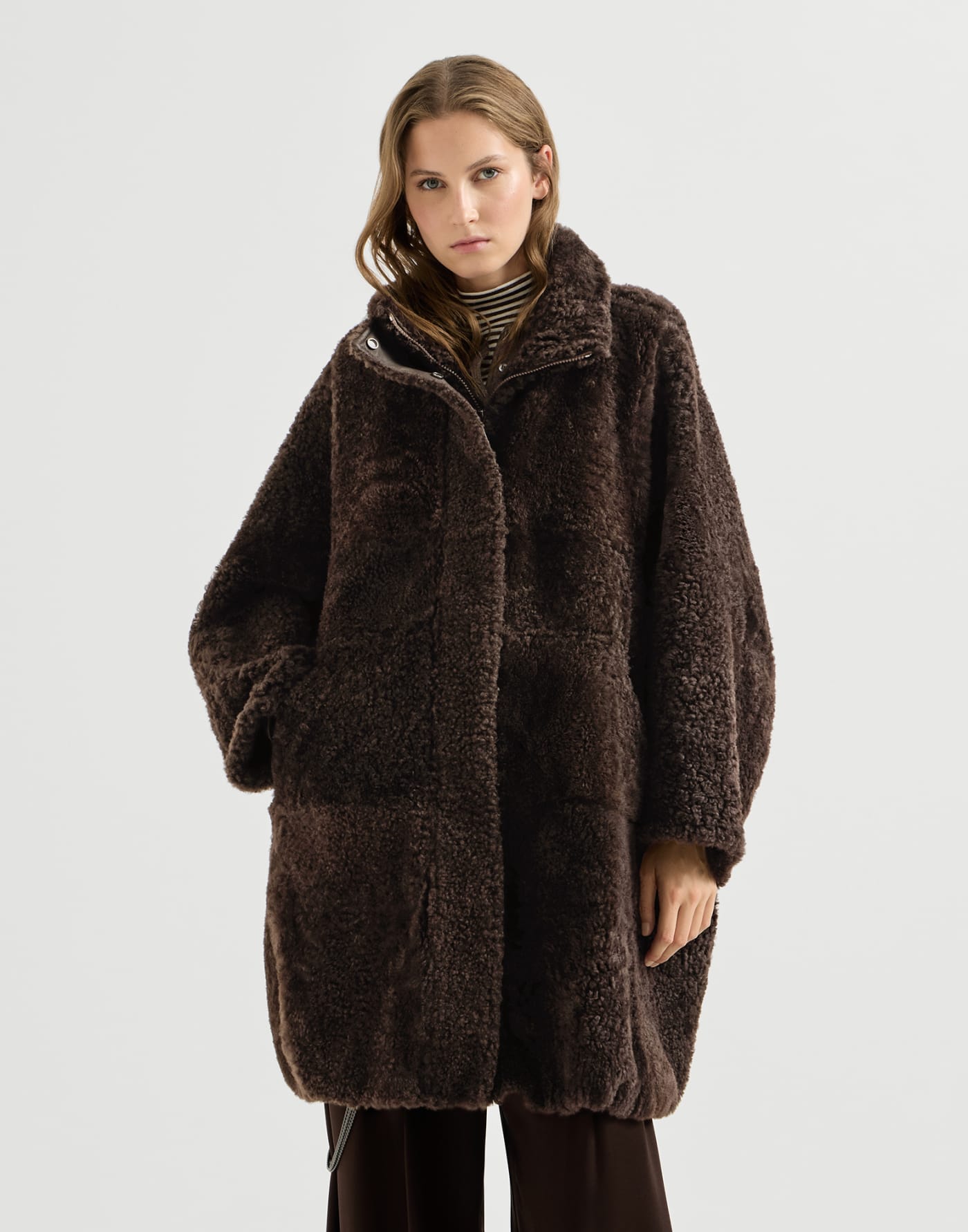 Fuzzy shearling outerwear jacket Brown Woman - Brunello Cucinelli