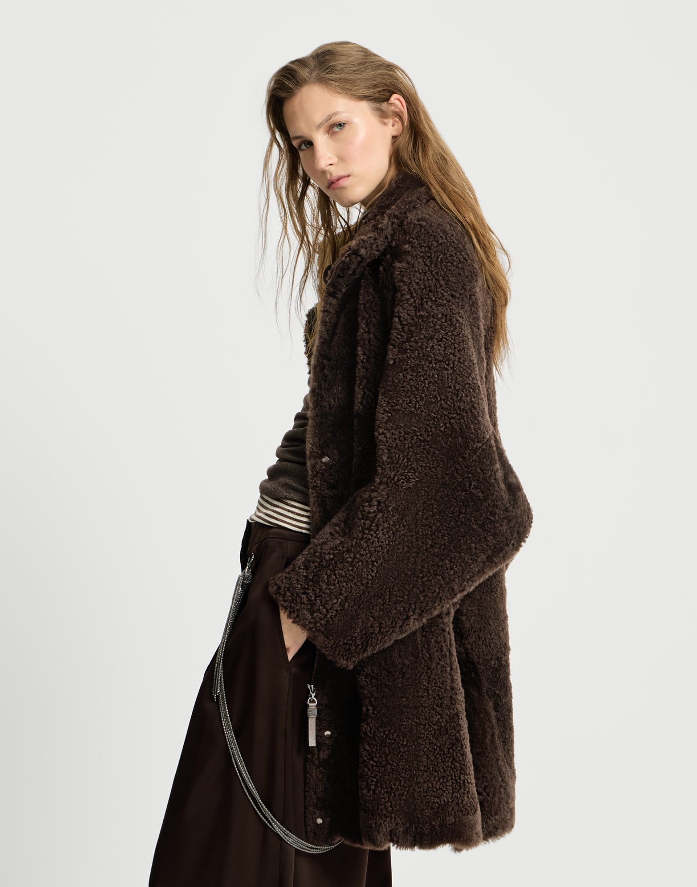 Fuzzy shearling outerwear jacket Brown Woman - Brunello Cucinelli