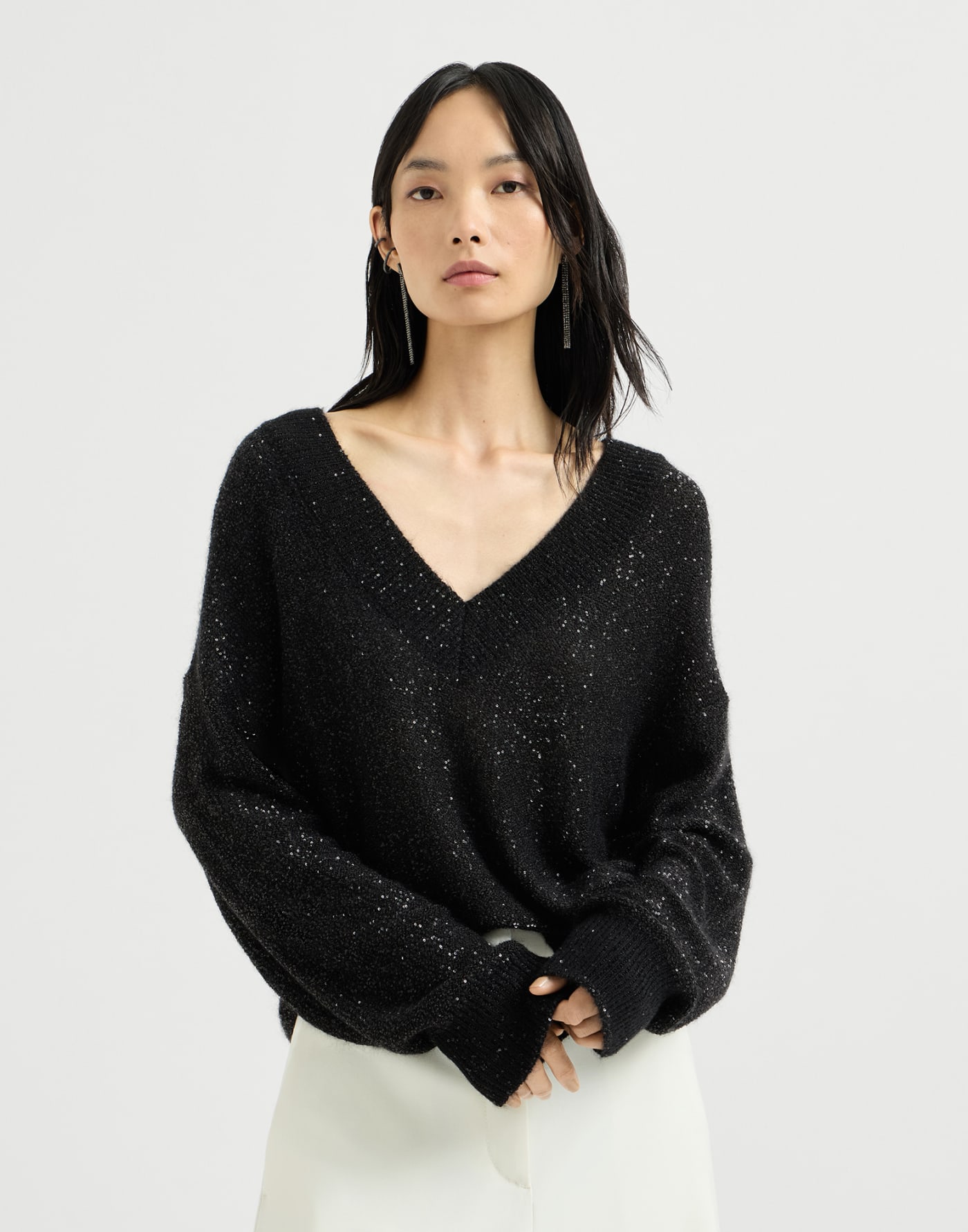 Mohair and wool dazzling texture sweater Black Woman - Brunello Cucinelli